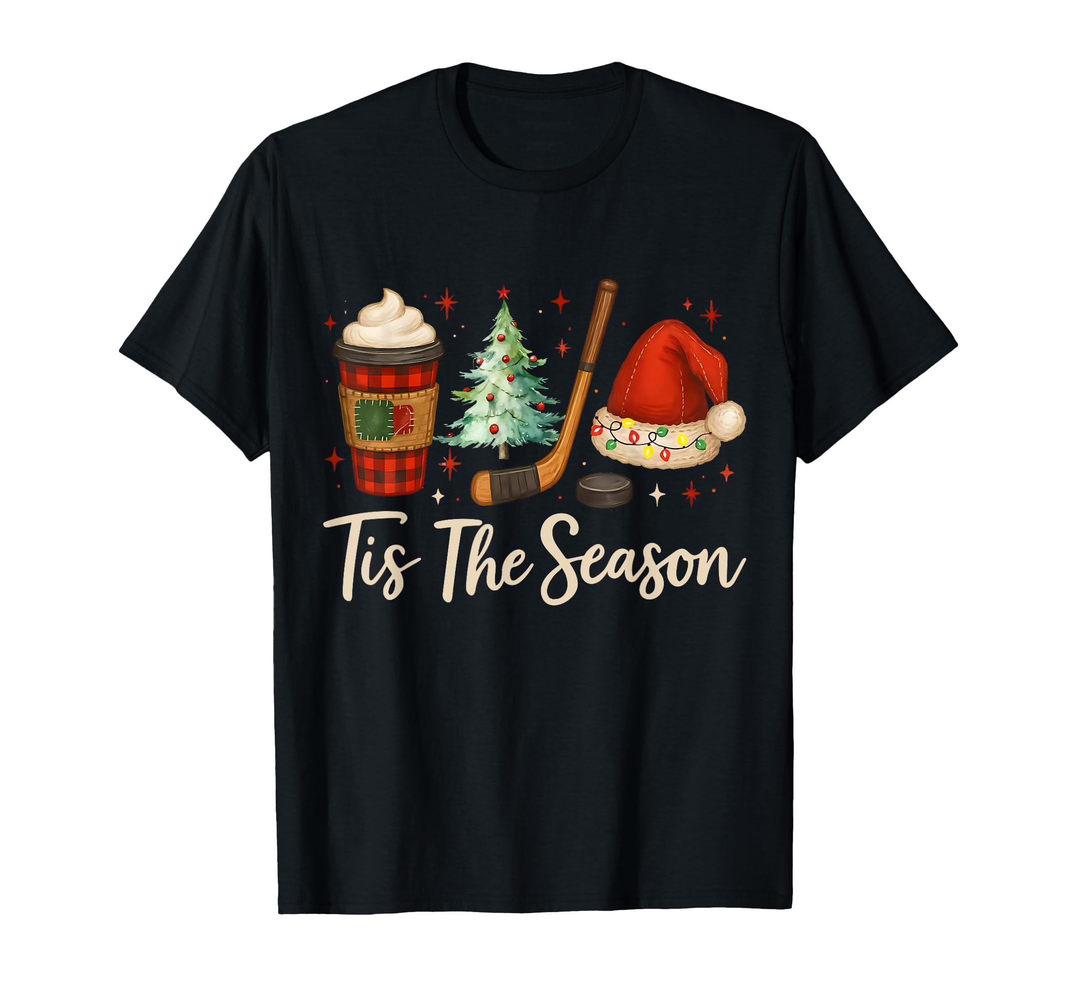 Tis Season Hockey Coffee Tree Ice Hockey T-Shirt - Minimalist Print Unisex - T-Shirt, Sweatshirt, Hoodie