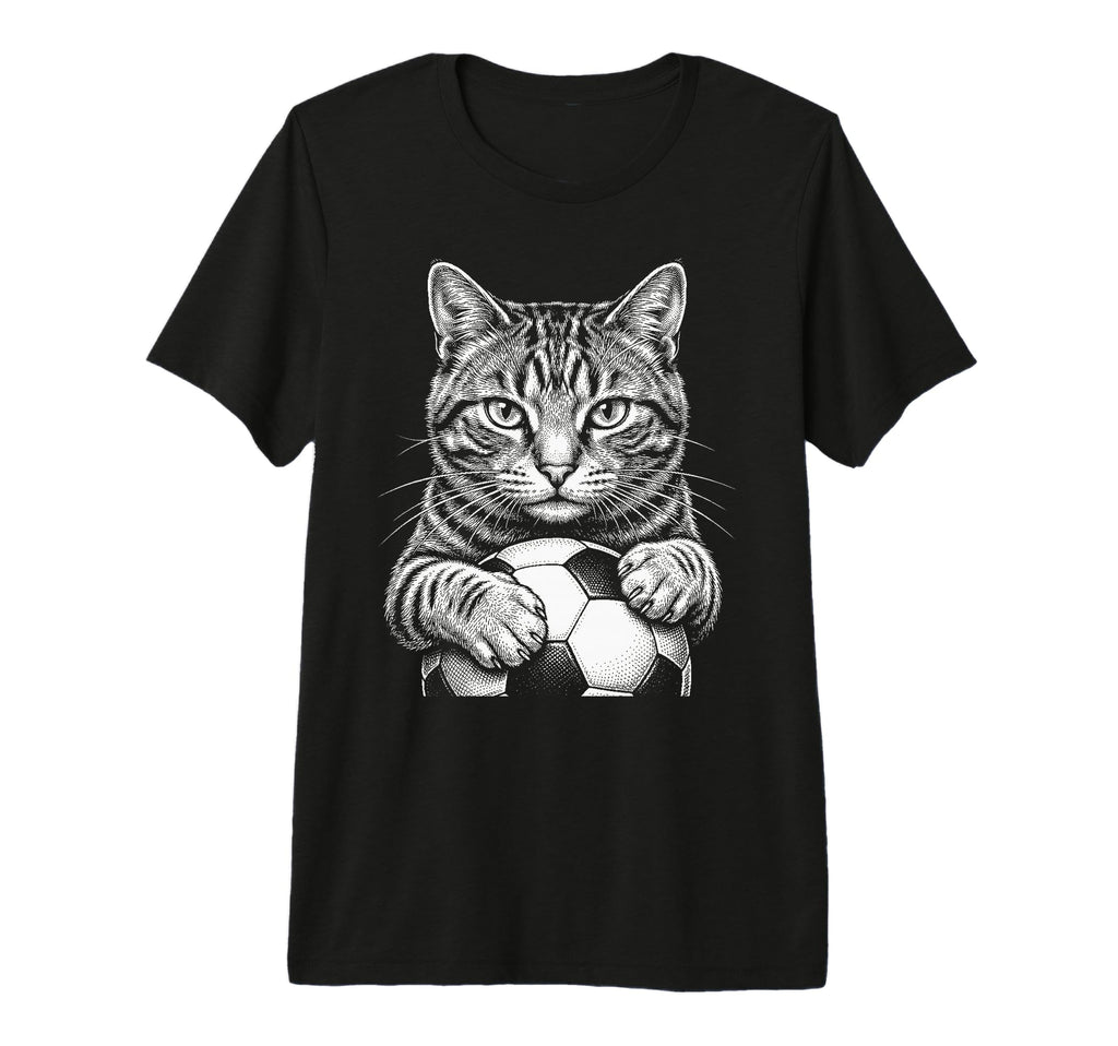 Cat Playing Soccer Black And White T-Shirt - Unique Graphic for Adults - T-Shirt, Sweatshirt, Hoodie