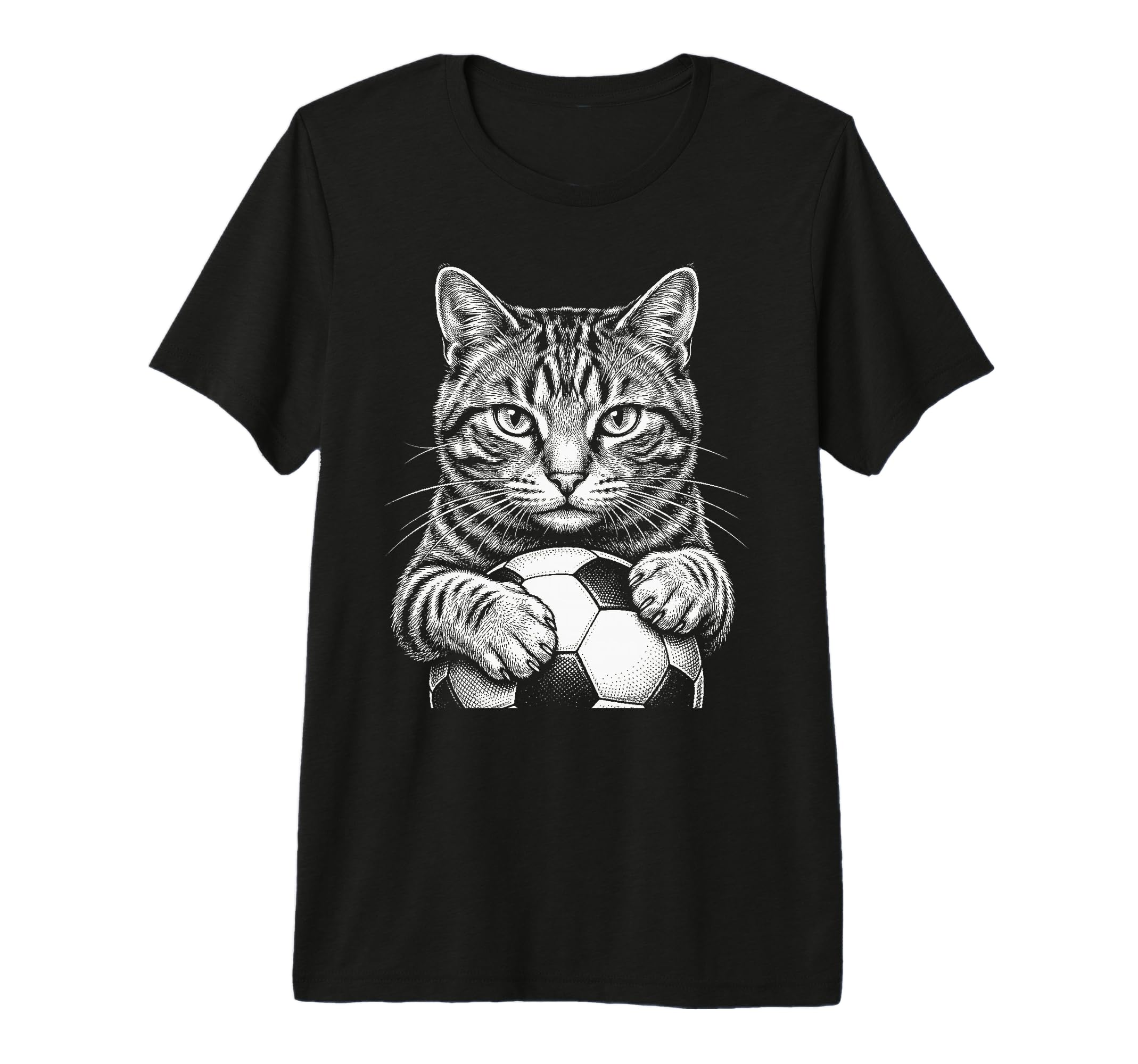 Cat Playing Soccer Black And White T-Shirt - Unique Graphic for Adults - T-Shirt, Sweatshirt, Hoodie
