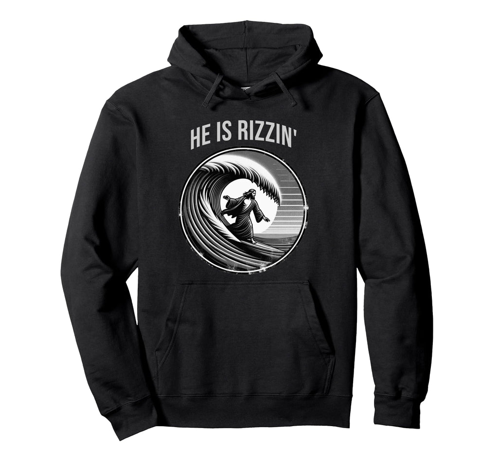 He Is Rizzin Jesus Surfing Funny Hoodie - Aesthetic Graphic Men Women - T-Shirt, Sweatshirt, Hoodie