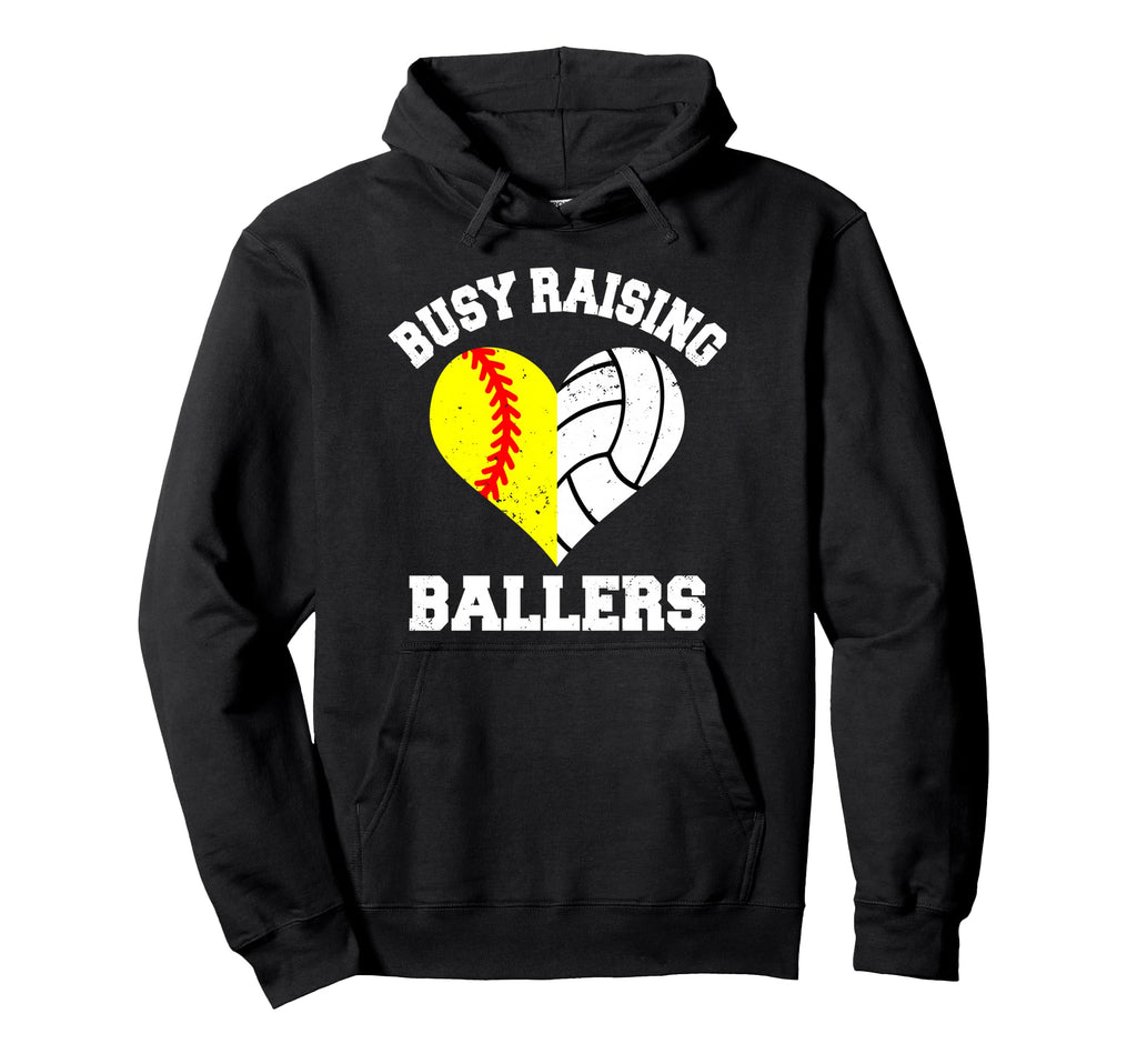 Busy Raising Ballers Softball Hoodie - Casual Everyday Wear for Adults - T-Shirt, Sweatshirt, Hoodie