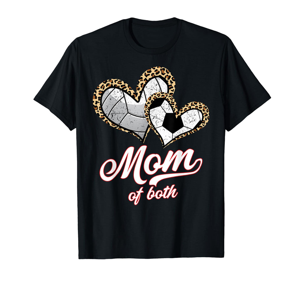 Mom Both Volleyball Soccer Leopard Heart T-Shirt - Trendy Graphic Unisex - T-Shirt, Sweatshirt, Hoodie