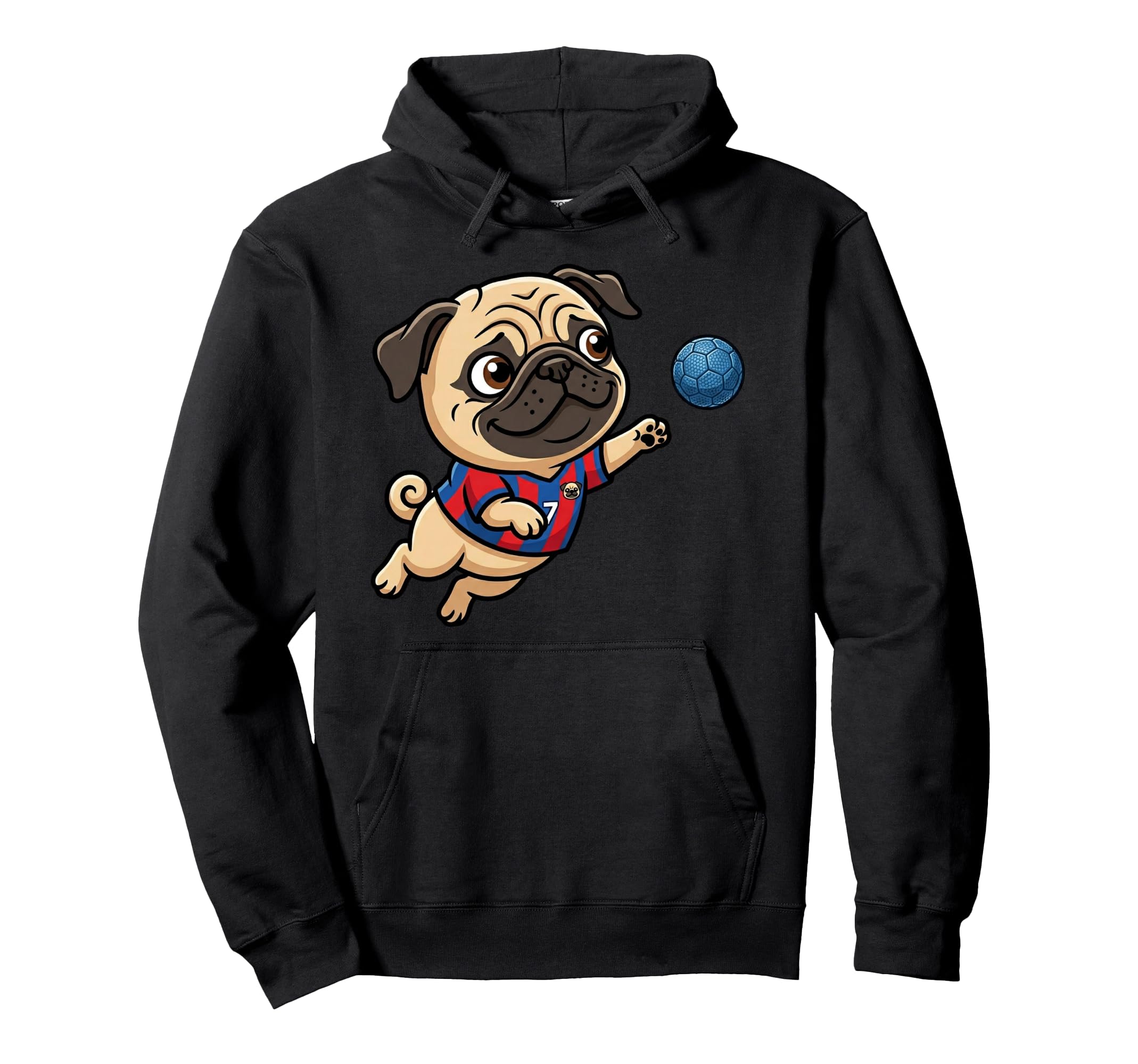 Pug Handball Player Puppy Sports Funny Hoodie - Graphic Print Unisex - T-Shirt, Sweatshirt, Hoodie