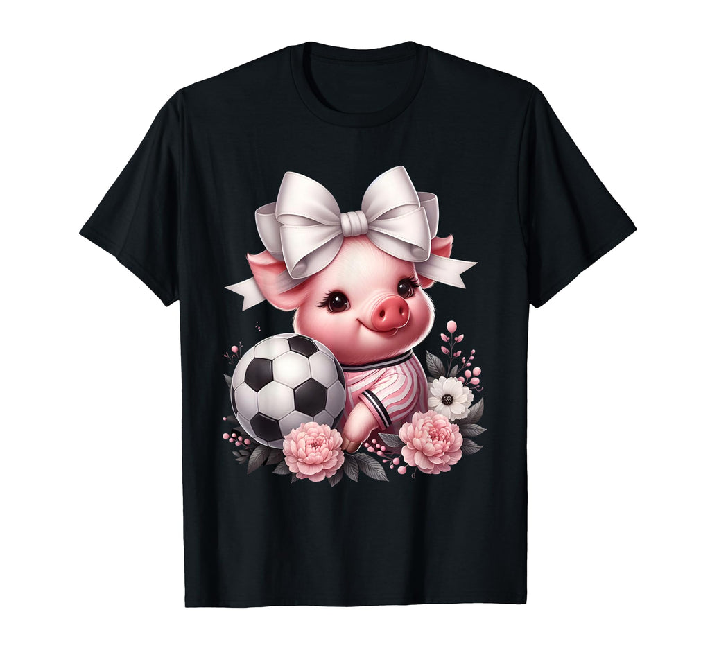 Pig White Coquette Bow Soccer Pig T-Shirt - Fun Novelty Design for Adults - T-Shirt, Sweatshirt, Hoodie