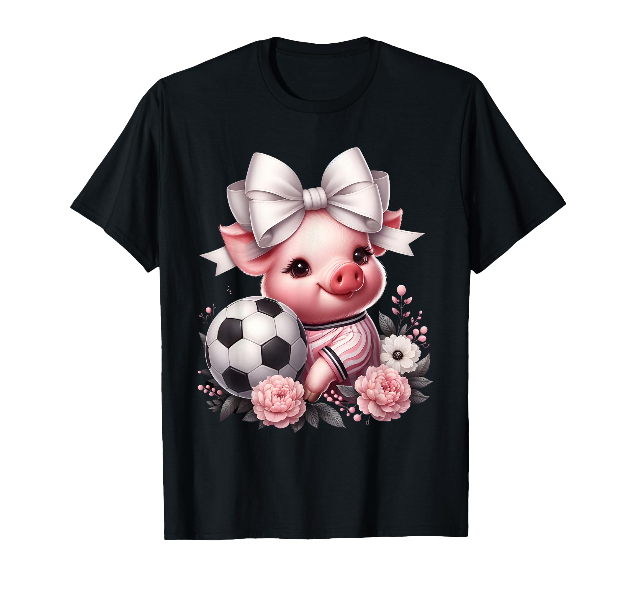 Pig White Coquette Bow Soccer Pig T-Shirt - Fun Novelty Design for Adults - T-Shirt, Sweatshirt, Hoodie