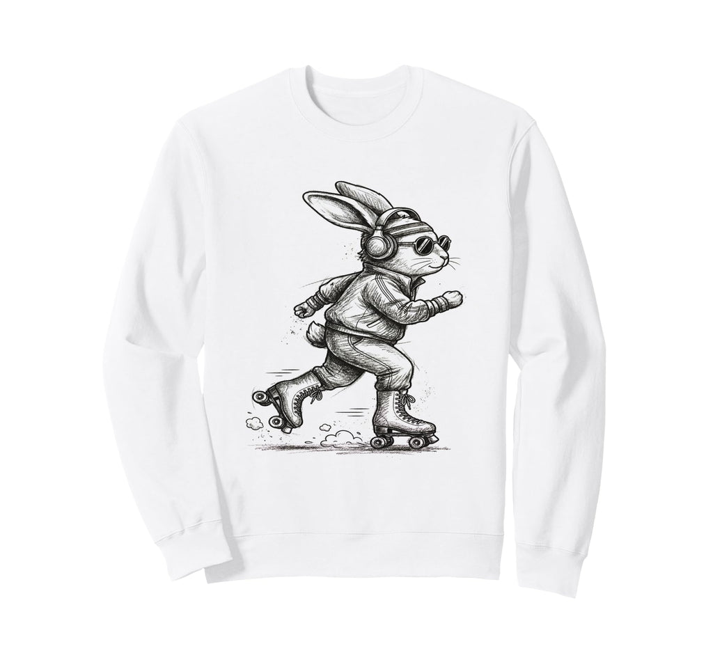 Roller Skating Bunny Rabbit Sporty Sweatshirt - Fun Novelty Design Unisex - T-Shirt, Sweatshirt, Hoodie
