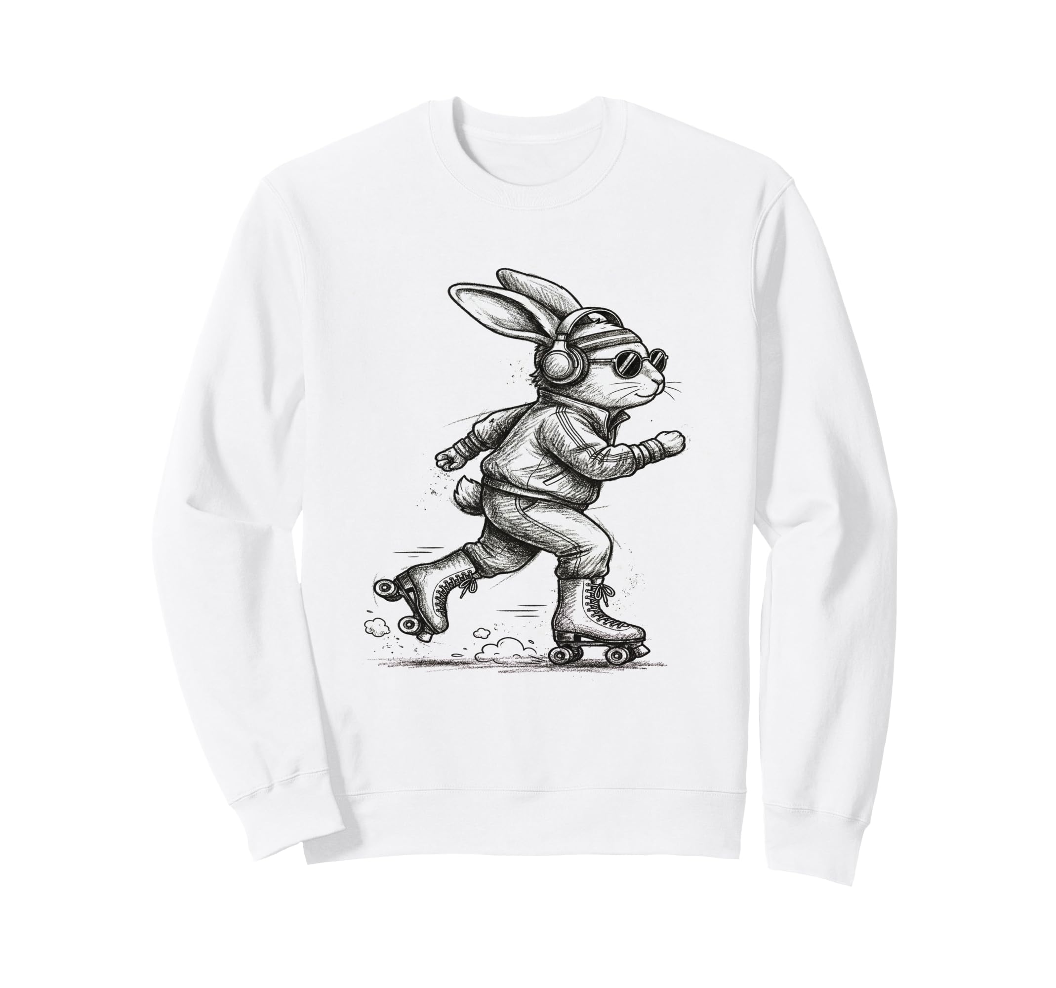 Roller Skating Bunny Rabbit Sporty Sweatshirt - Fun Novelty Design Unisex - T-Shirt, Sweatshirt, Hoodie