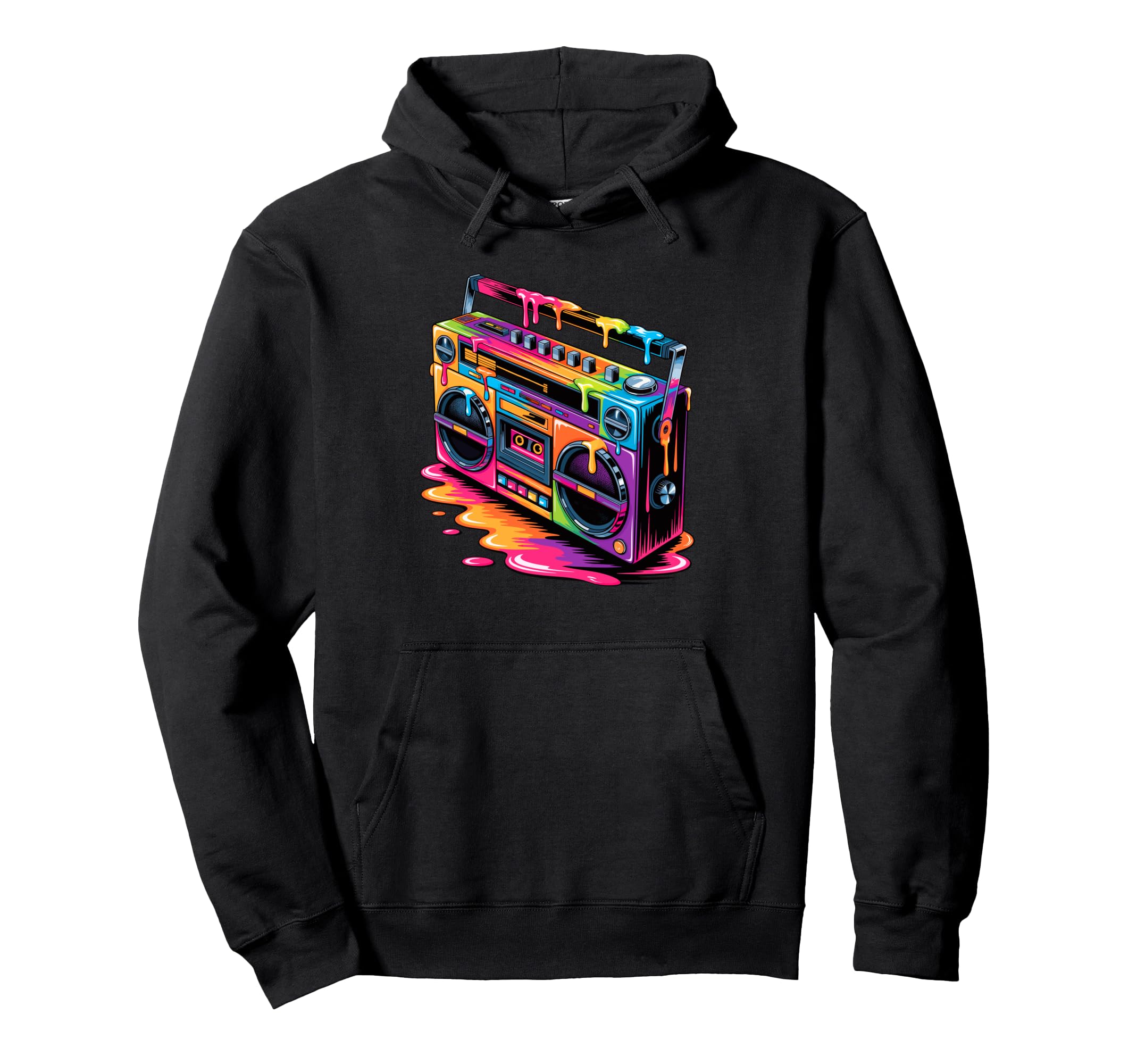 Dripping Paint Boombox Old School 80S Hoodie - Trendy Graphic for Adults - T-Shirt, Sweatshirt, Hoodie