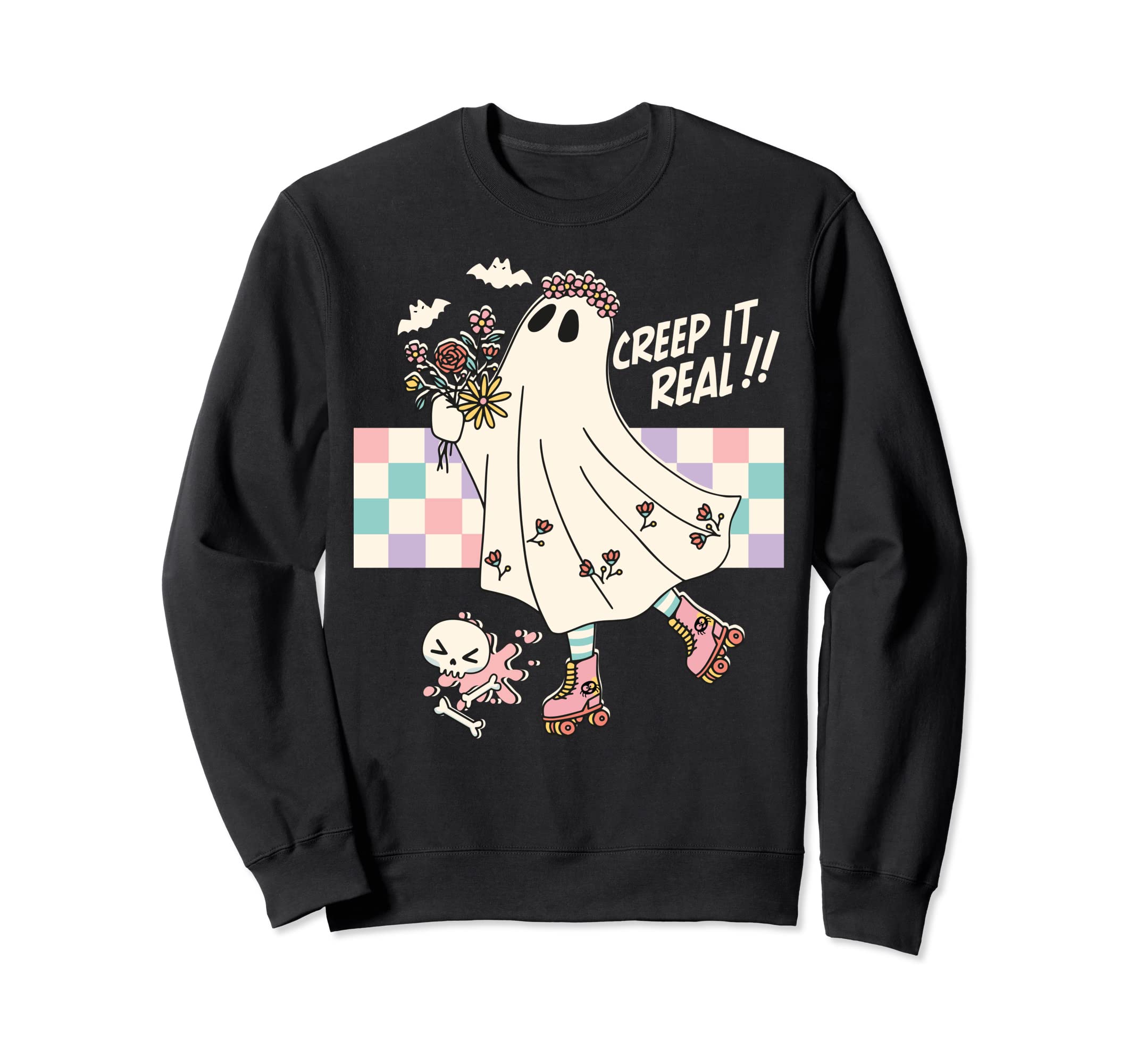 Roller Skate Spooky Creep It Real Ghost Sweatshirt - Trendy Graphic Unisex - T-Shirt, Sweatshirt, Hoodie
