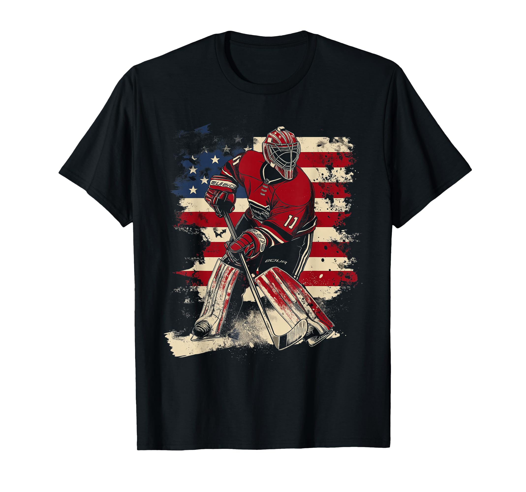 Hockey Goalie American Flag T-Shirt - Novelty Apparel for Adults - T-Shirt, Sweatshirt, Hoodie