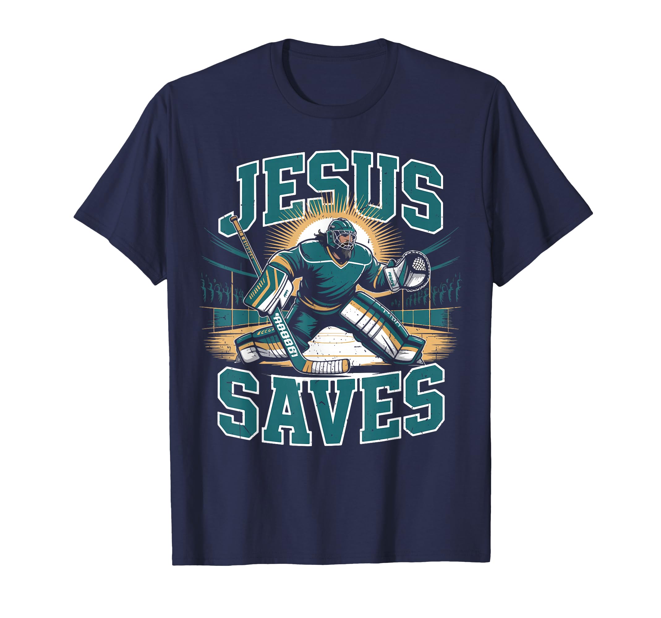 Christian Hockey Jesus Saves Goalie T-Shirt - Fun Novelty Design Men Women - T-Shirt, Sweatshirt, Hoodie