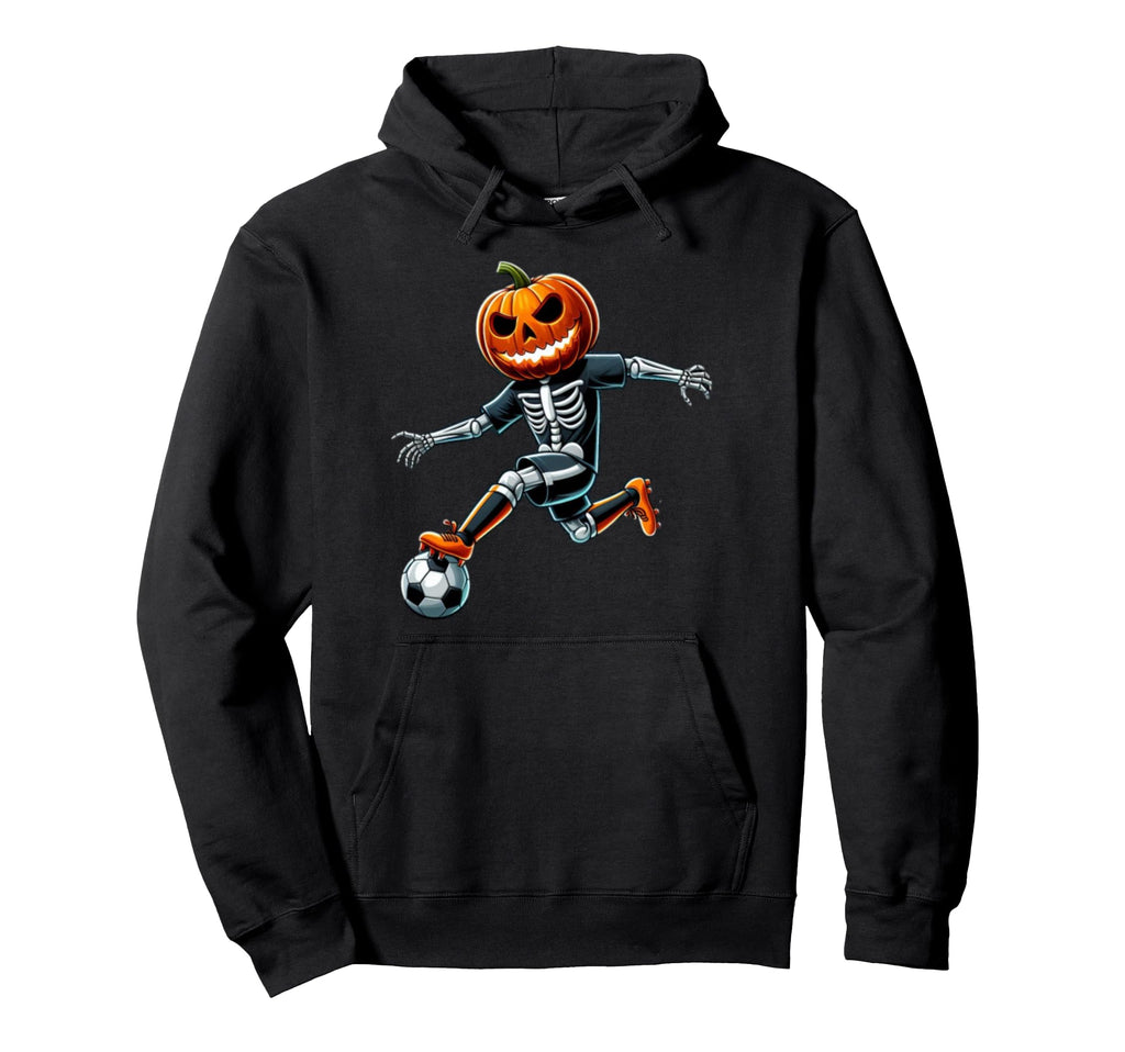 Pumpkin Soccer Skeleton Funny Halloween Hoodie - Unique Graphic for Adults - T-Shirt, Sweatshirt, Hoodie