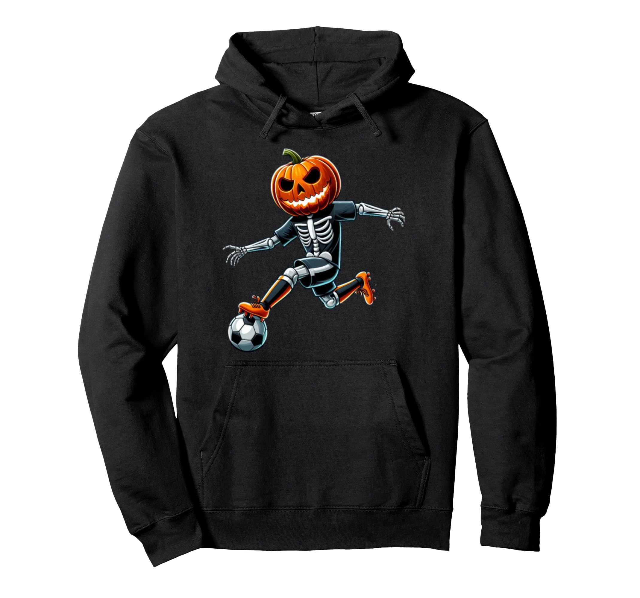 Pumpkin Soccer Skeleton Funny Halloween Hoodie - Unique Graphic for Adults - T-Shirt, Sweatshirt, Hoodie