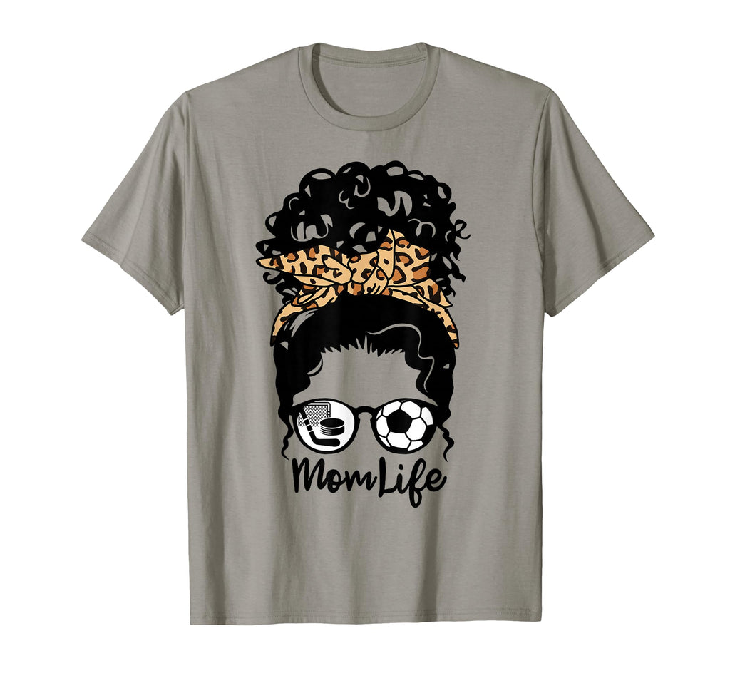 Mom Life Messy Bun Curly Hair Hockey T-Shirt - Minimalist Print Men Women - T-Shirt, Sweatshirt, Hoodie