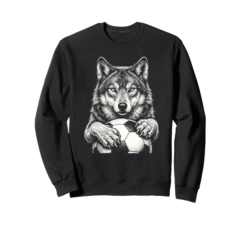 Black White Wolf Holding Ball Nature Sweatshirt - Trendy Graphic Unisex - T-Shirt, Sweatshirt, Hoodie