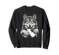 Black White Wolf Holding Ball Nature Sweatshirt - Trendy Graphic Unisex - T-Shirt, Sweatshirt, Hoodie