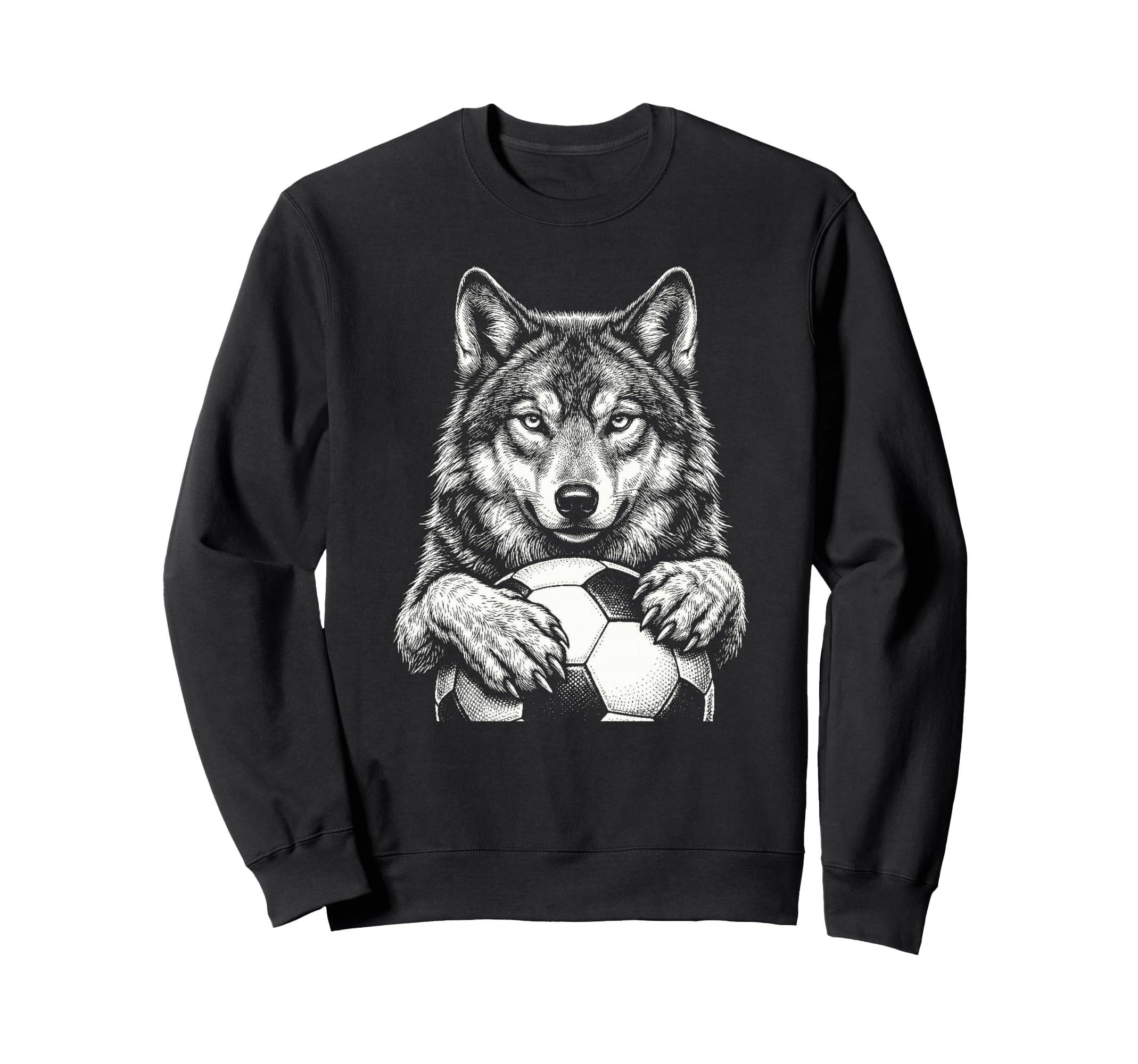 Black White Wolf Holding Ball Nature Sweatshirt - Trendy Graphic Unisex - T-Shirt, Sweatshirt, Hoodie