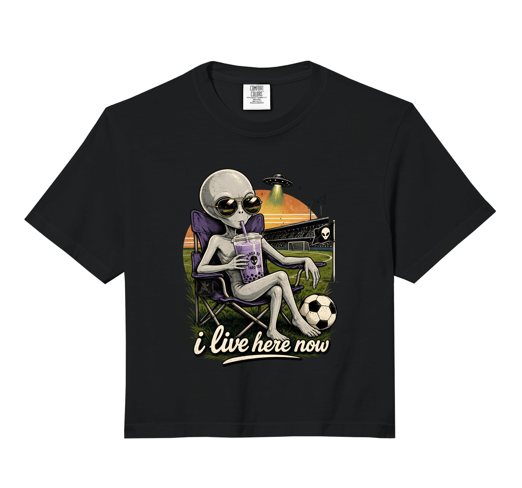 Funny Ufo Alien Soccer Field I Live Sweatshirt - Trendy Graphic Unisex - T-Shirt, Sweatshirt, Hoodie