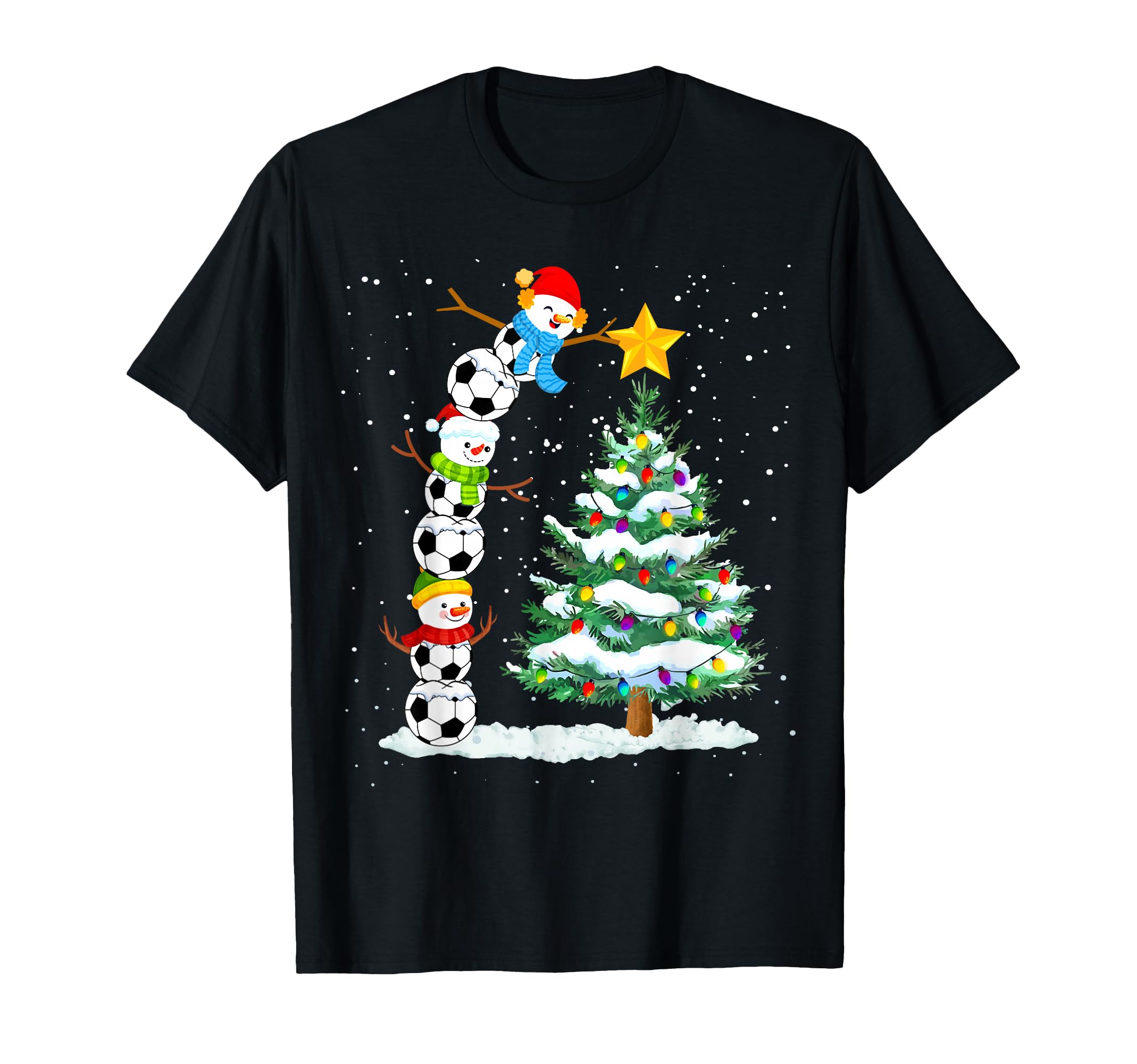 Funny Soccer Snowman Topper Tree Holiday T-Shirt - Graphic Print Men Women - T-Shirt, Sweatshirt, Hoodie