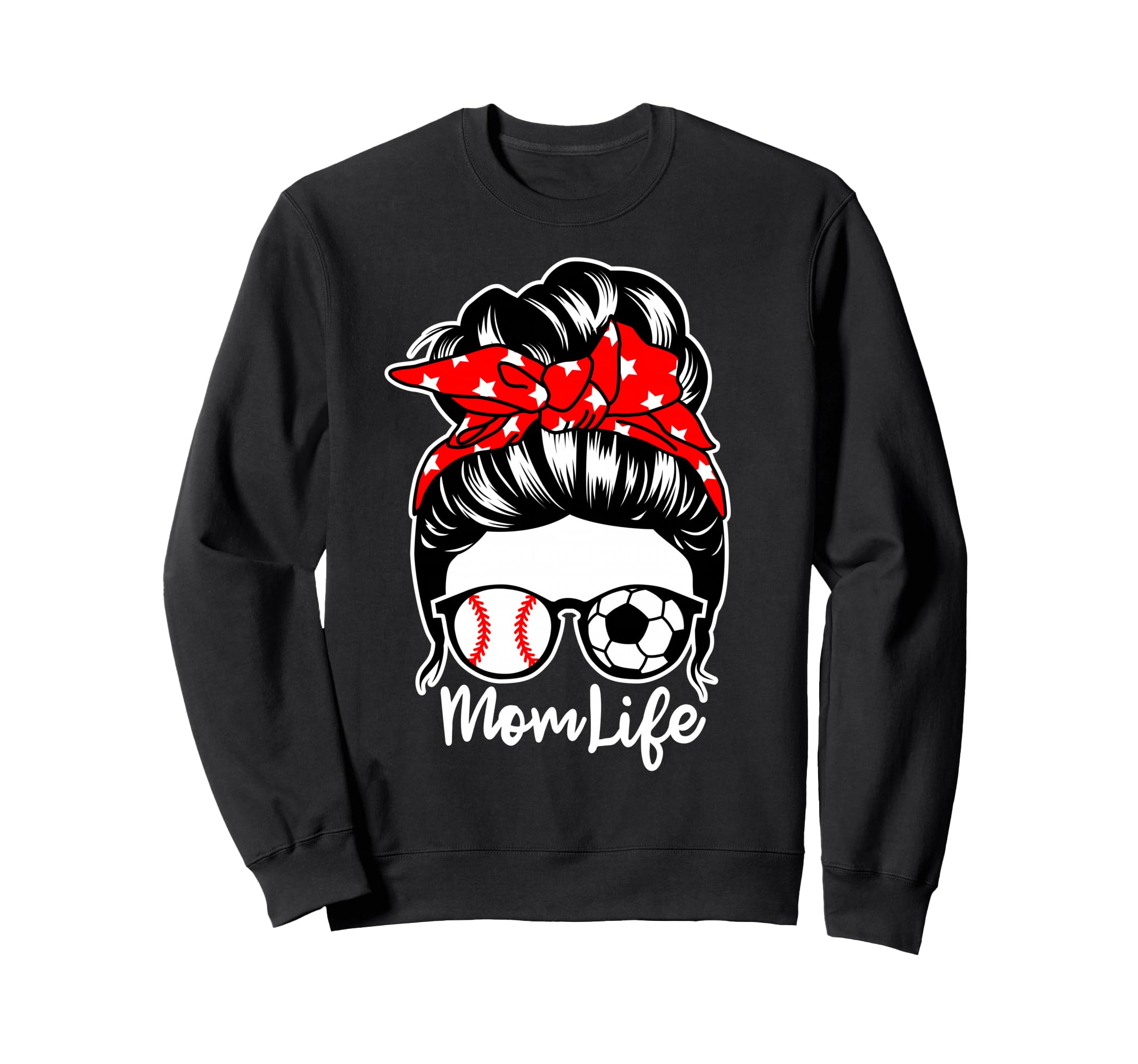 Mom Life Messy Bun Hair Soccer Sweatshirt - Minimalist Print Unisex - T-Shirt, Sweatshirt, Hoodie