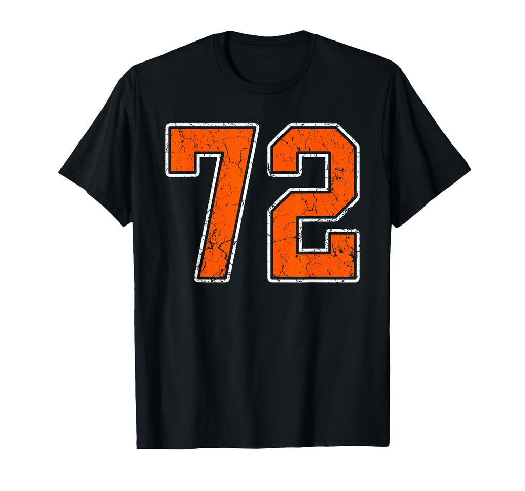 Distressed Orange White Number 72 Jersey T-Shirt - Novelty Apparel Unisex - T-Shirt, Sweatshirt, Hoodie