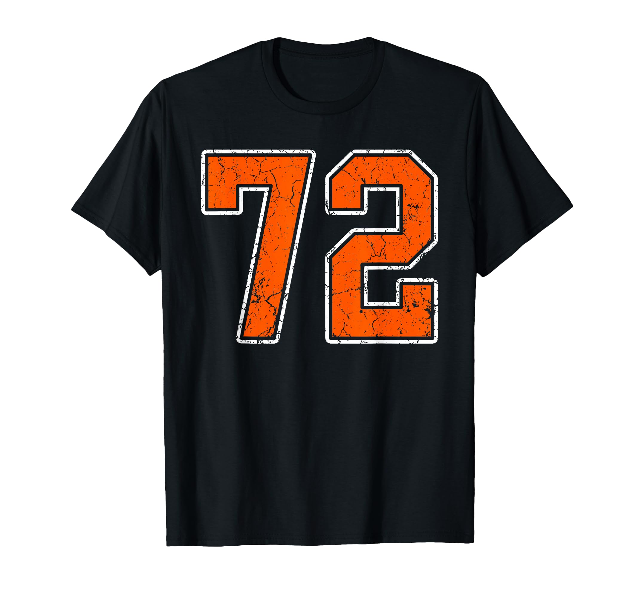 Distressed Orange White Number 72 Jersey T-Shirt - Novelty Apparel Unisex - T-Shirt, Sweatshirt, Hoodie
