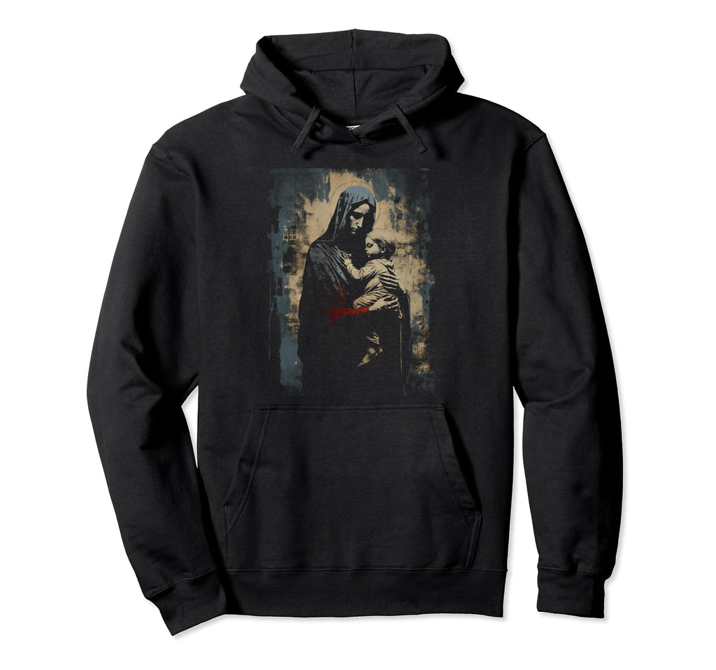 Mary Jesus Distressed 90S Goth Grunge Hoodie - Casual Everyday Wear Unisex - T-Shirt, Sweatshirt, Hoodie
