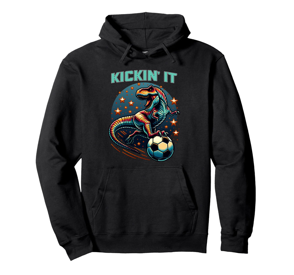 T Rex Dinosaur Soccer Player Ball Hoodie - Trendy Graphic for Adults - T-Shirt, Sweatshirt, Hoodie