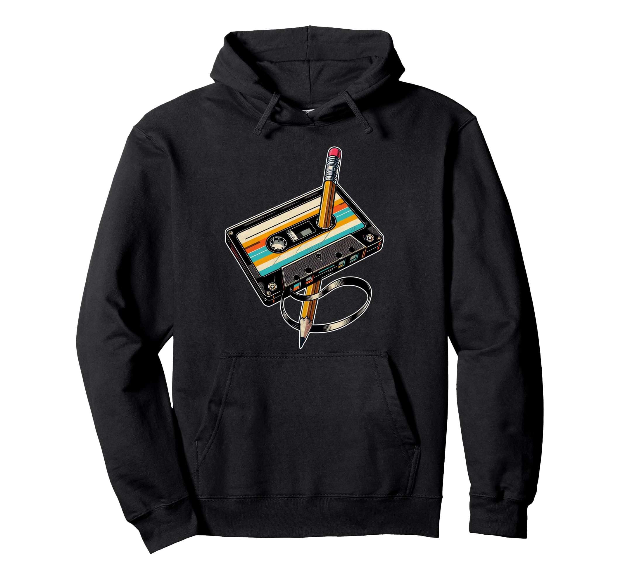 Pencil Rewind Cassette Old School Music Hoodie - Trendy Graphic Men Women - T-Shirt, Sweatshirt, Hoodie