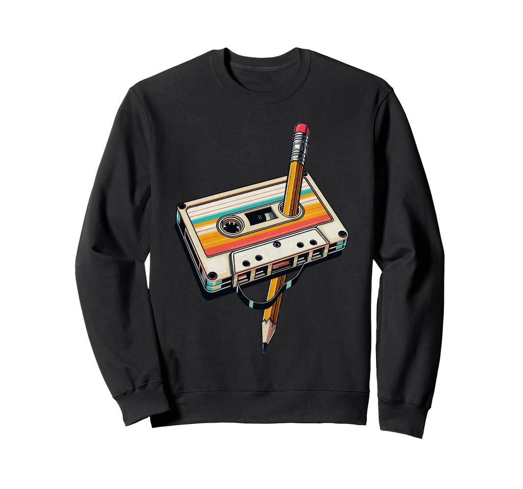Pencil Rewind Cassette Tape Sweatshirt - Custom Art Print for Adults - T-Shirt, Sweatshirt, Hoodie