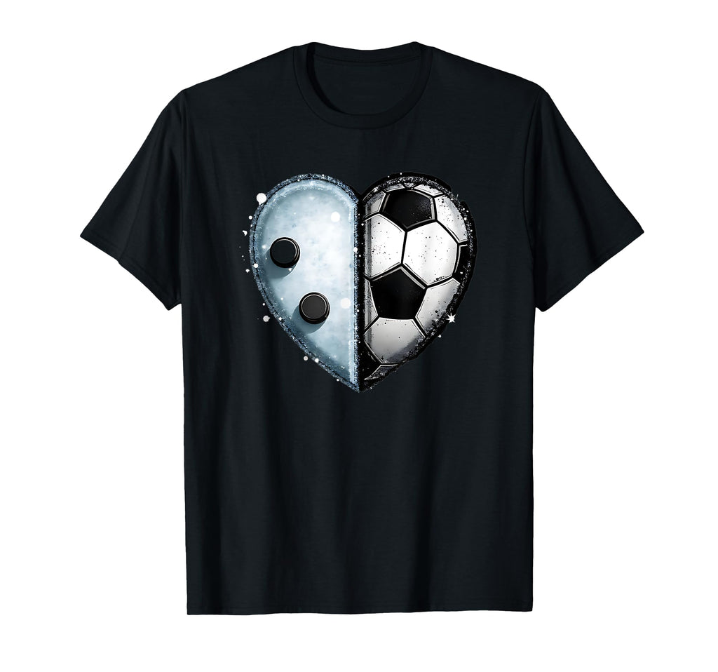 Ice Hockey Soccer Ball Heart Sports Lover T-Shirt - Trendy Graphic Unisex - T-Shirt, Sweatshirt, Hoodie