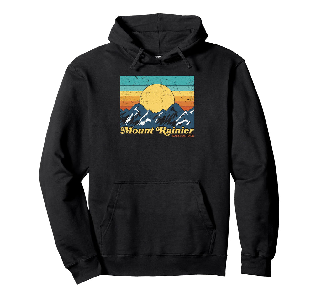 Mount Rainier Mountains Sun 80S Hoodie - Fun Novelty Design Men Women - T-Shirt, Sweatshirt, Hoodie