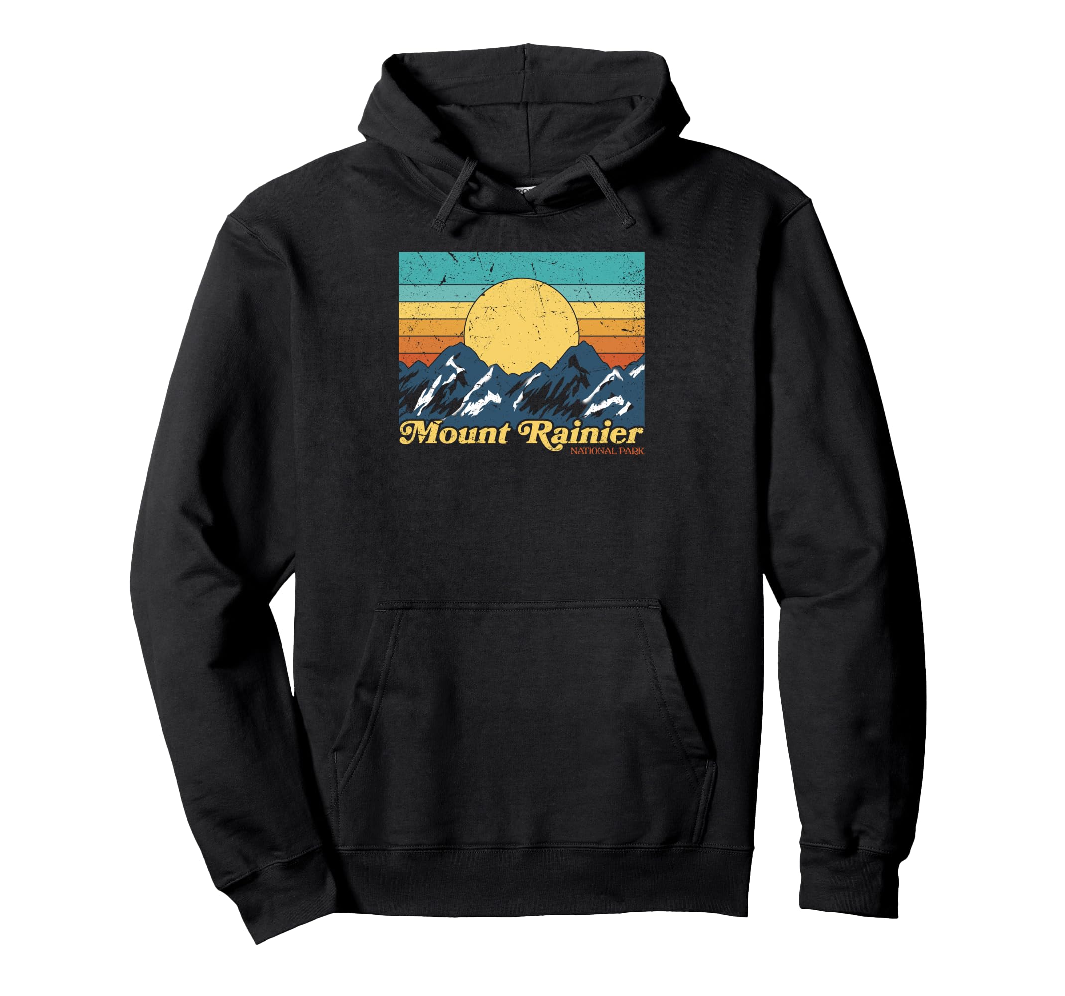 Mount Rainier Mountains Sun 80S Hoodie - Fun Novelty Design Men Women - T-Shirt, Sweatshirt, Hoodie