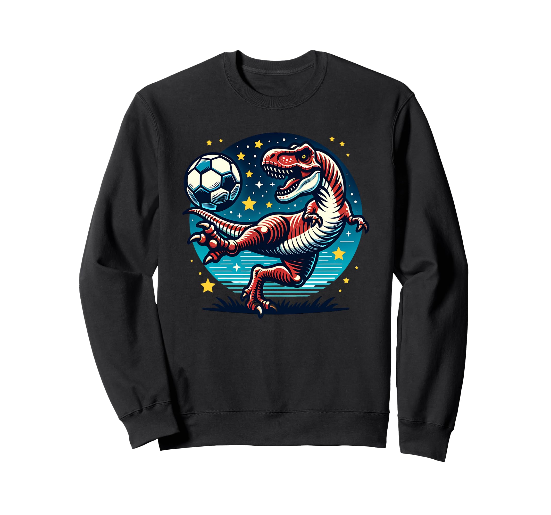 T Rex Dinosaur Kicking Soccer Sweatshirt - Aesthetic Graphic for Adults - T-Shirt, Sweatshirt, Hoodie
