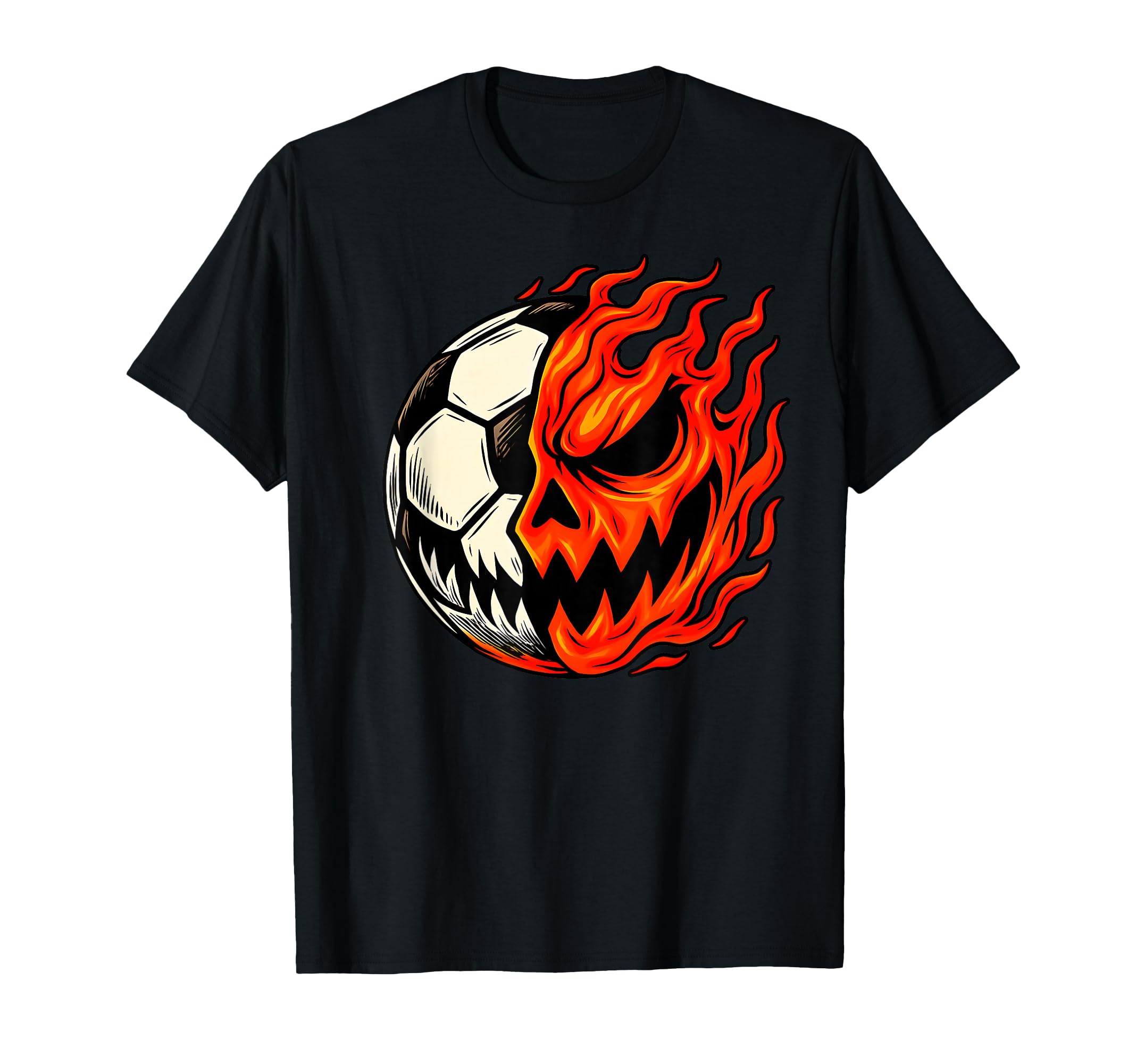 Halloween Soccer Ball Pumpkin Flame T-Shirt - Aesthetic Graphic for Adults - T-Shirt, Sweatshirt, Hoodie