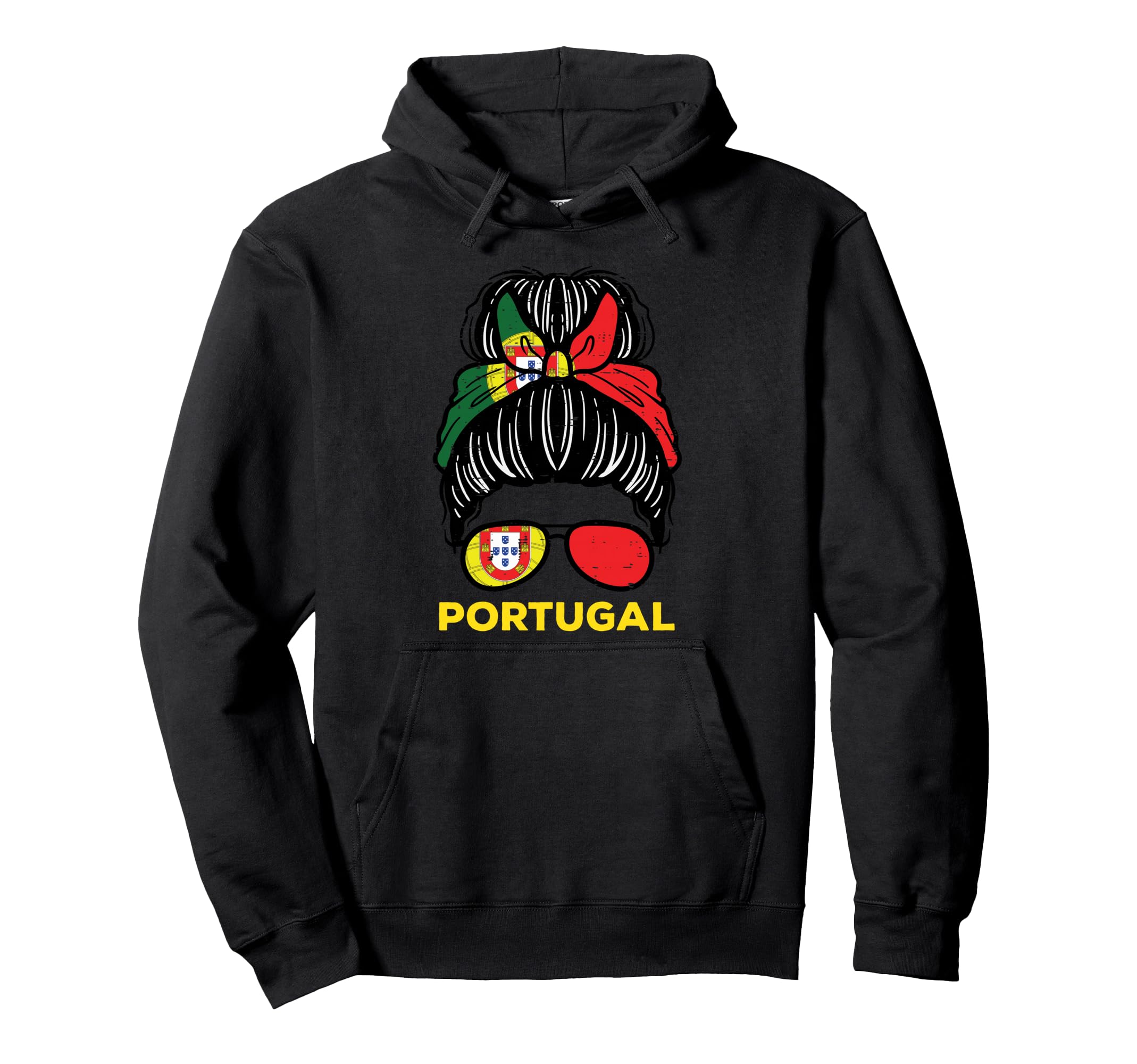 Portugal Flag Messy Bun Football Hoodie - Casual Everyday Wear for Adults - T-Shirt, Sweatshirt, Hoodie