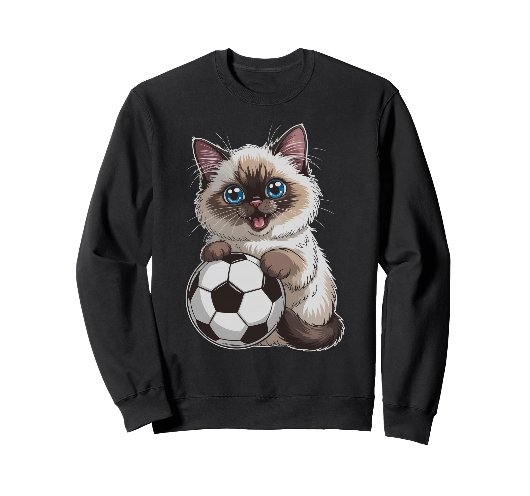 Kawaii Soccer Cat Just Who Loves Sweatshirt - Graphic Print for Adults - T-Shirt, Sweatshirt, Hoodie