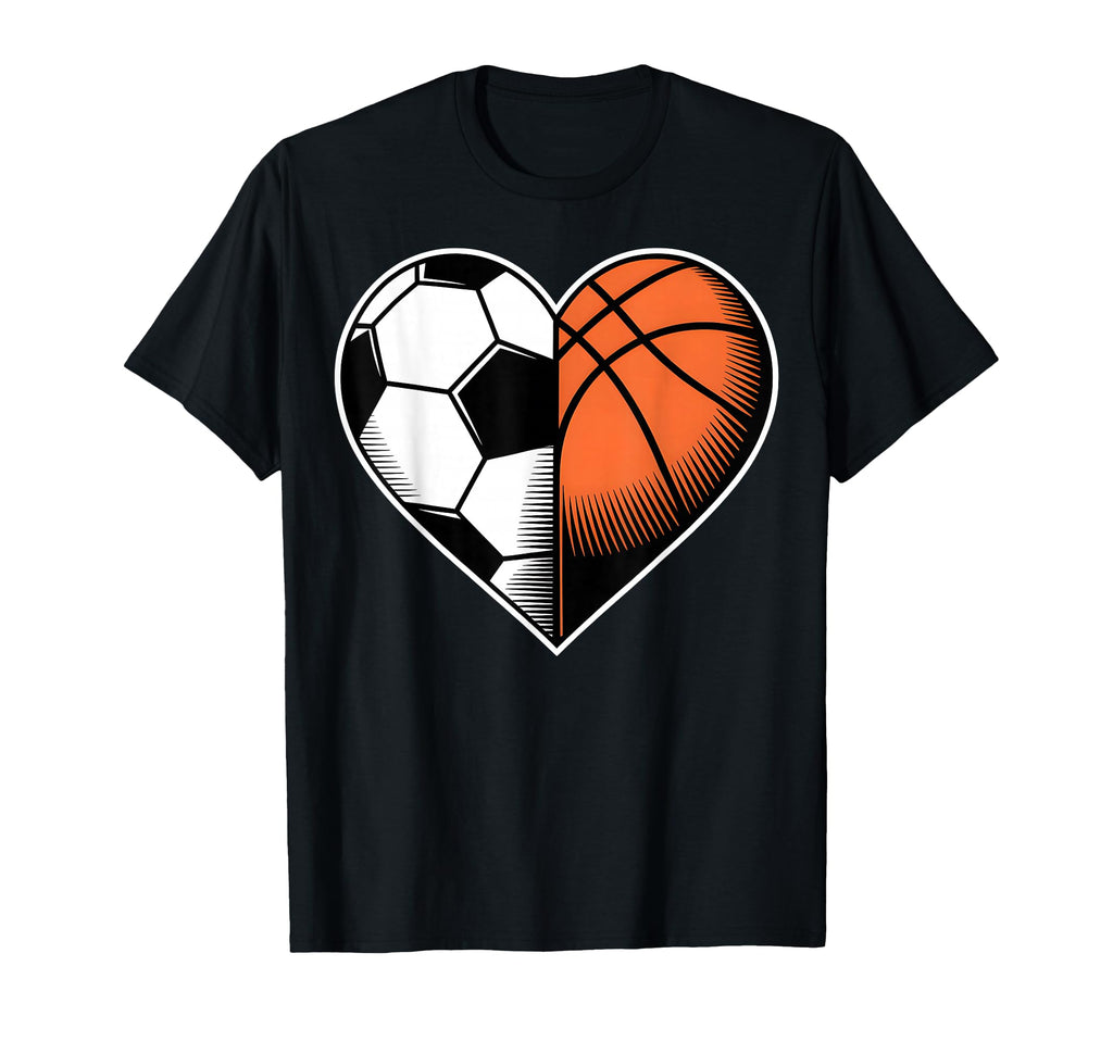 Soccer Basketball Heart Sports Fans T-Shirt - Custom Art Print for Adults - T-Shirt, Sweatshirt, Hoodie