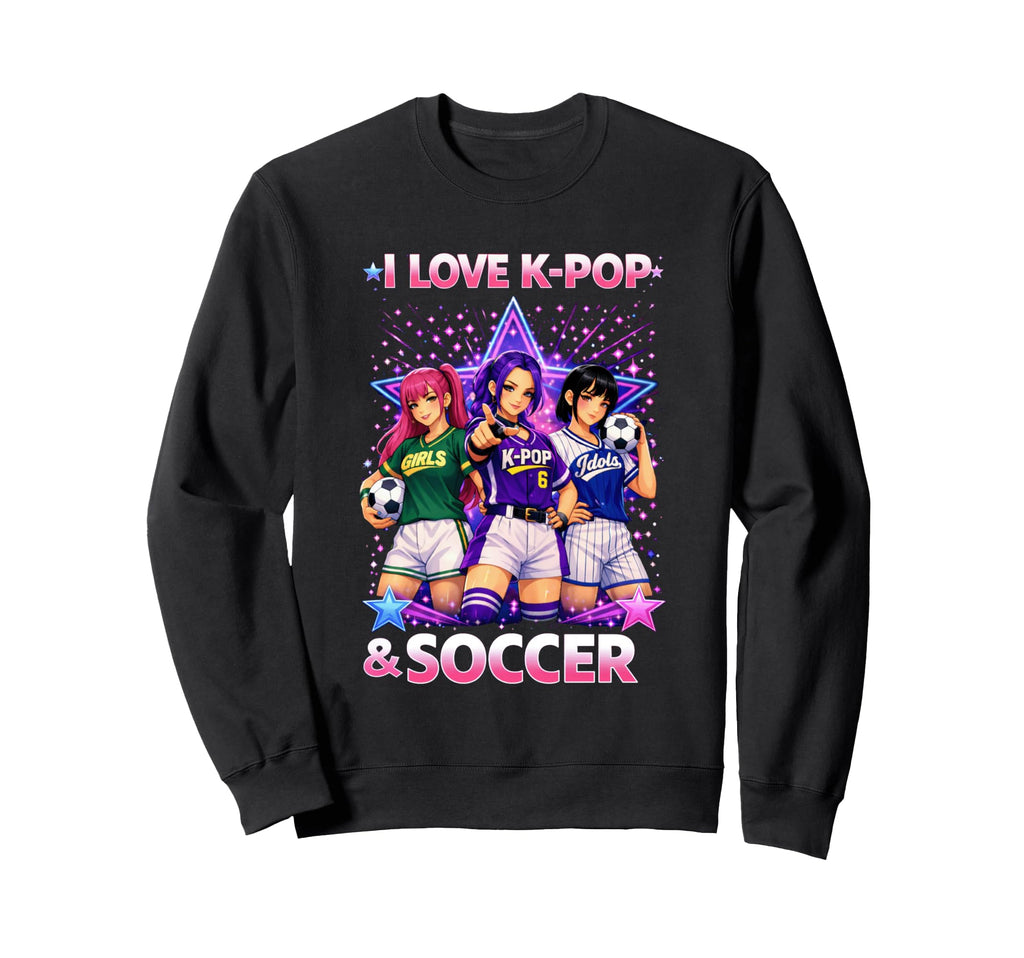 I Love K Pop And Soccer Sweatshirt - Aesthetic Graphic for Adults - T-Shirt, Sweatshirt, Hoodie