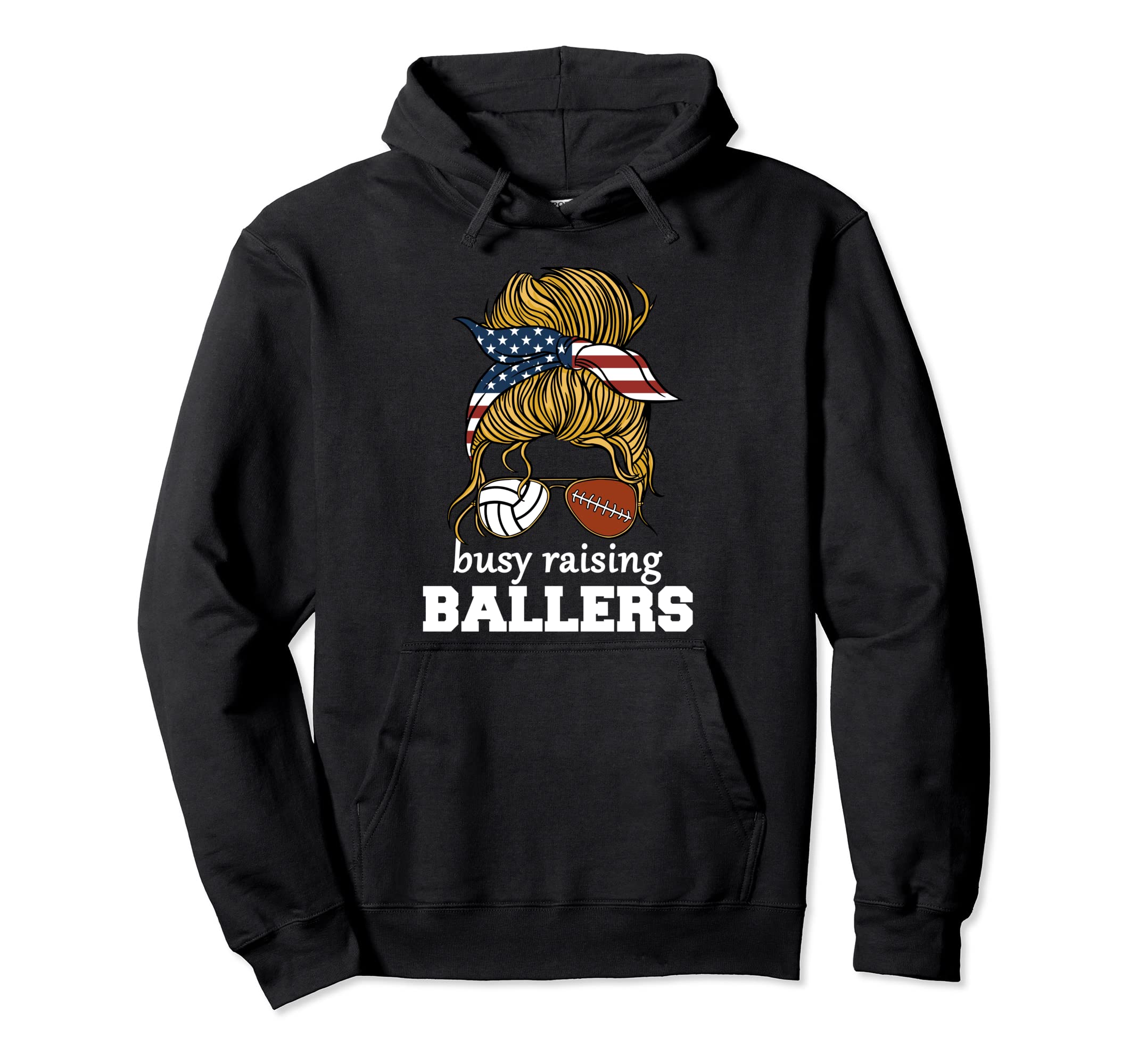 Volleyball And Football Mom Usa Busy Hoodie - Unique Graphic for Adults - T-Shirt, Sweatshirt, Hoodie
