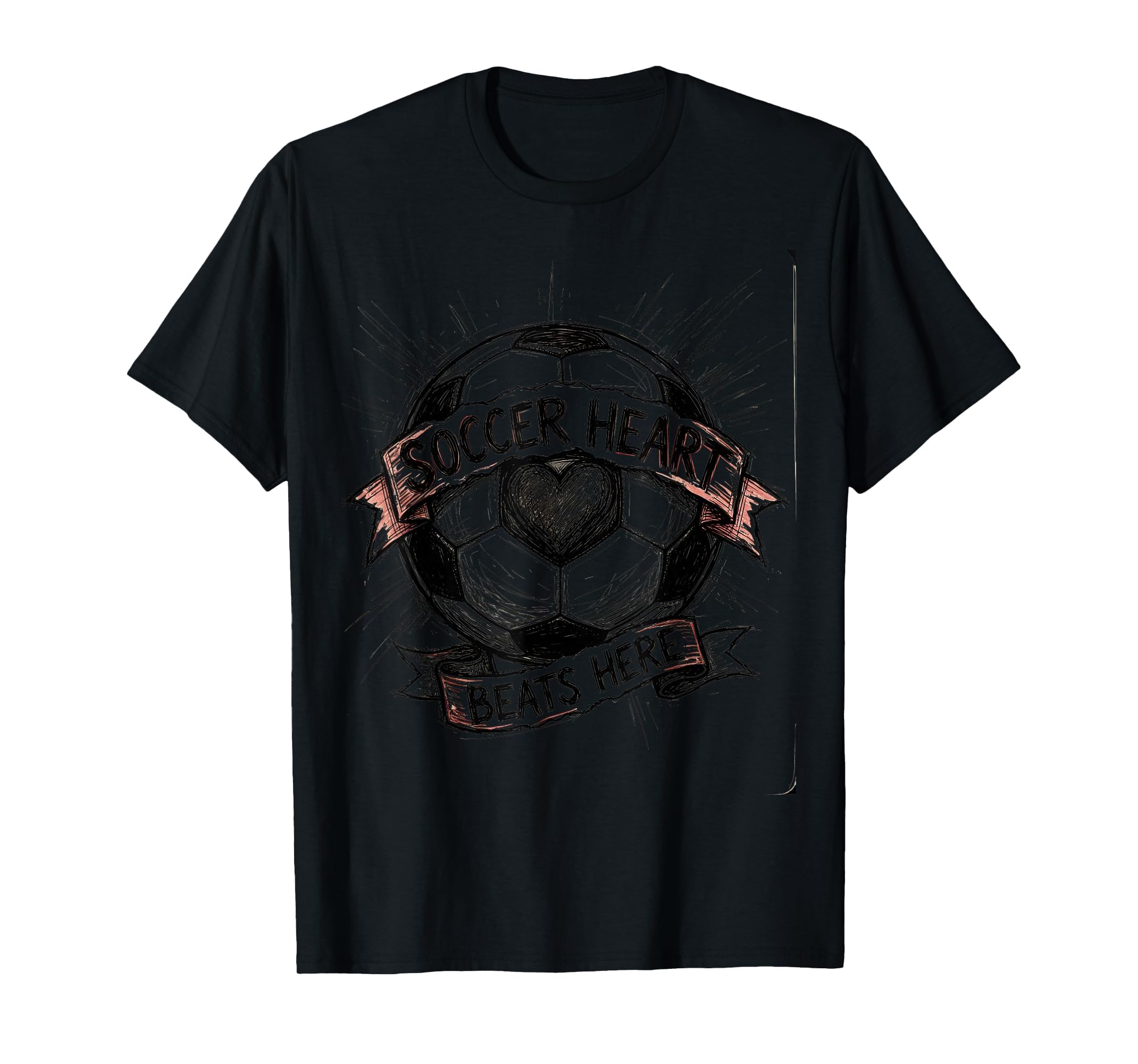 Soccer Heart Beats Here Soccer T-Shirt - Custom Art Print Unisex - T-Shirt, Sweatshirt, Hoodie