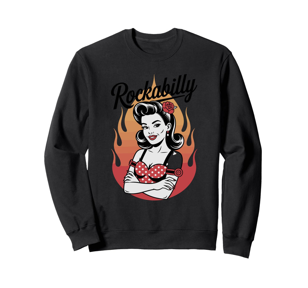 Rockabilly Pin Up Flames Vibe Sweatshirt - Fun Novelty Design for Adults - T-Shirt, Sweatshirt, Hoodie