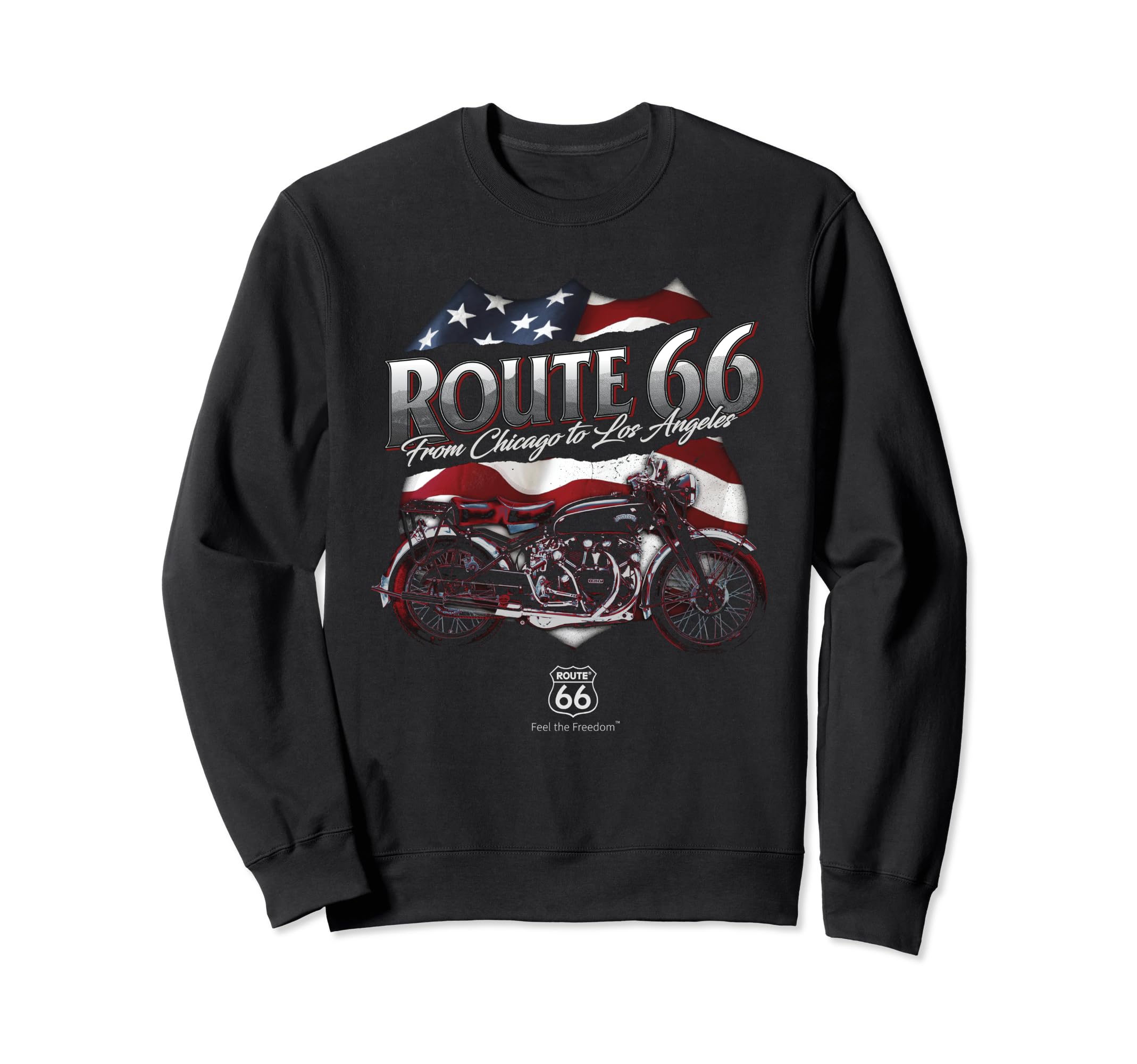 Route 66 Us Flag Motorcycle Sweatshirt - Graphic Print Unisex - T-Shirt, Sweatshirt, Hoodie
