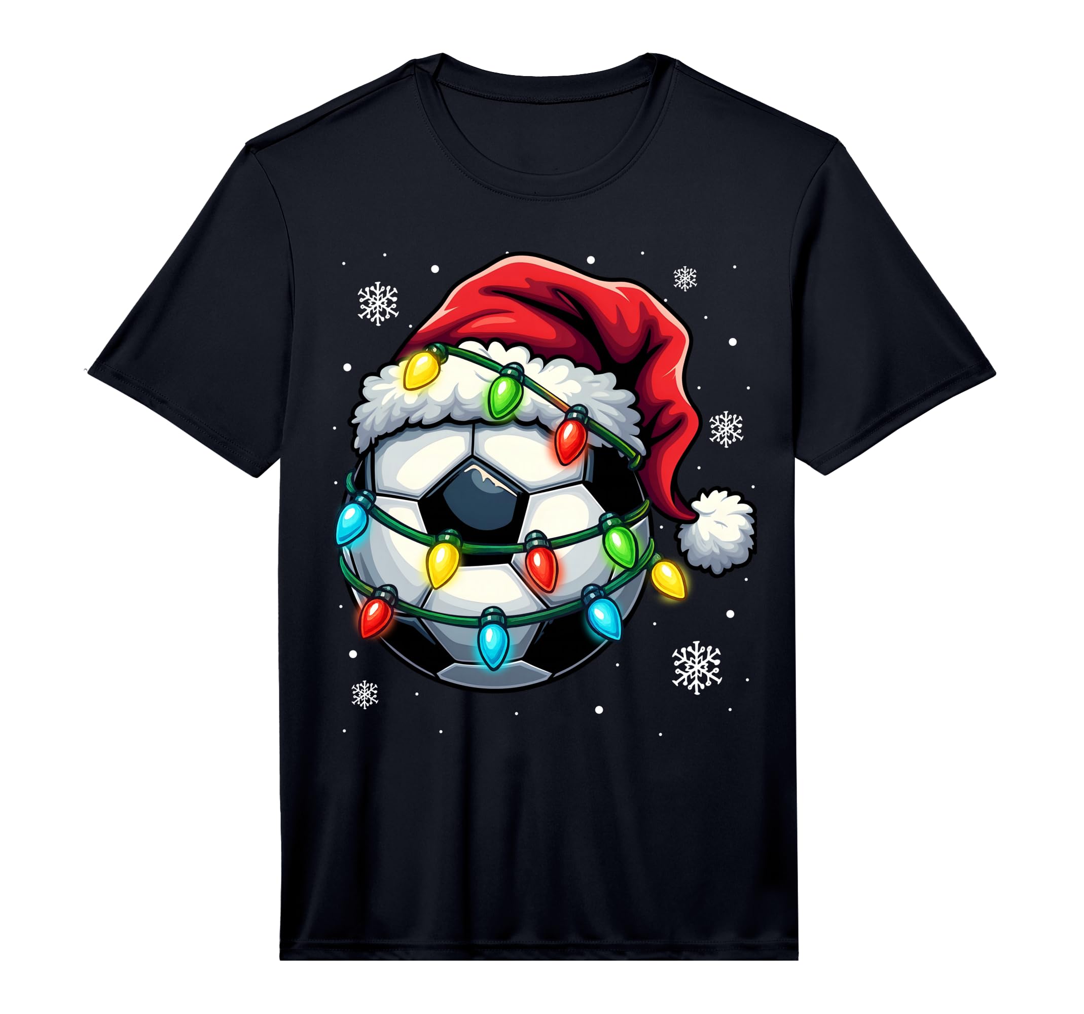 Soccer Ball Santa Hat Lights Funny T-Shirt - Novelty Apparel for Adults - T-Shirt, Sweatshirt, Hoodie