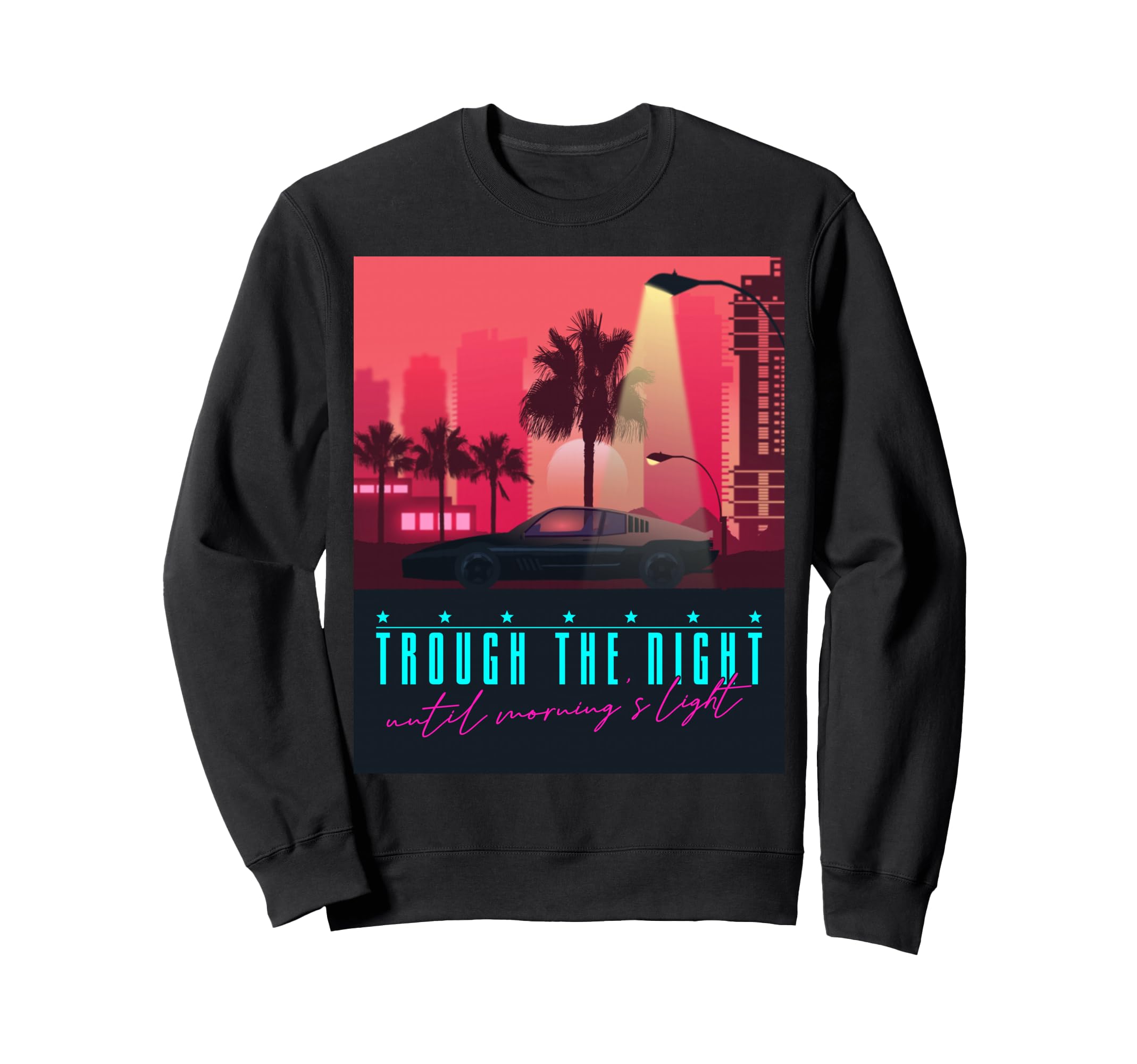 Synthwave Car 80S Decorative Palm Trees Sweatshirt - Unique Graphic Unisex - T-Shirt, Sweatshirt, Hoodie