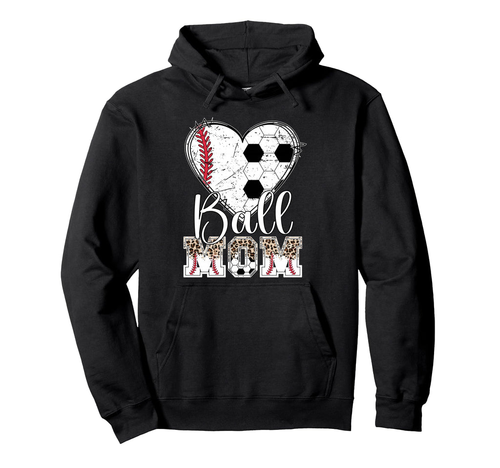 Ball Mom Heart Soccer Baseball Mom Hoodie - Trendy Graphic for Adults - T-Shirt, Sweatshirt, Hoodie