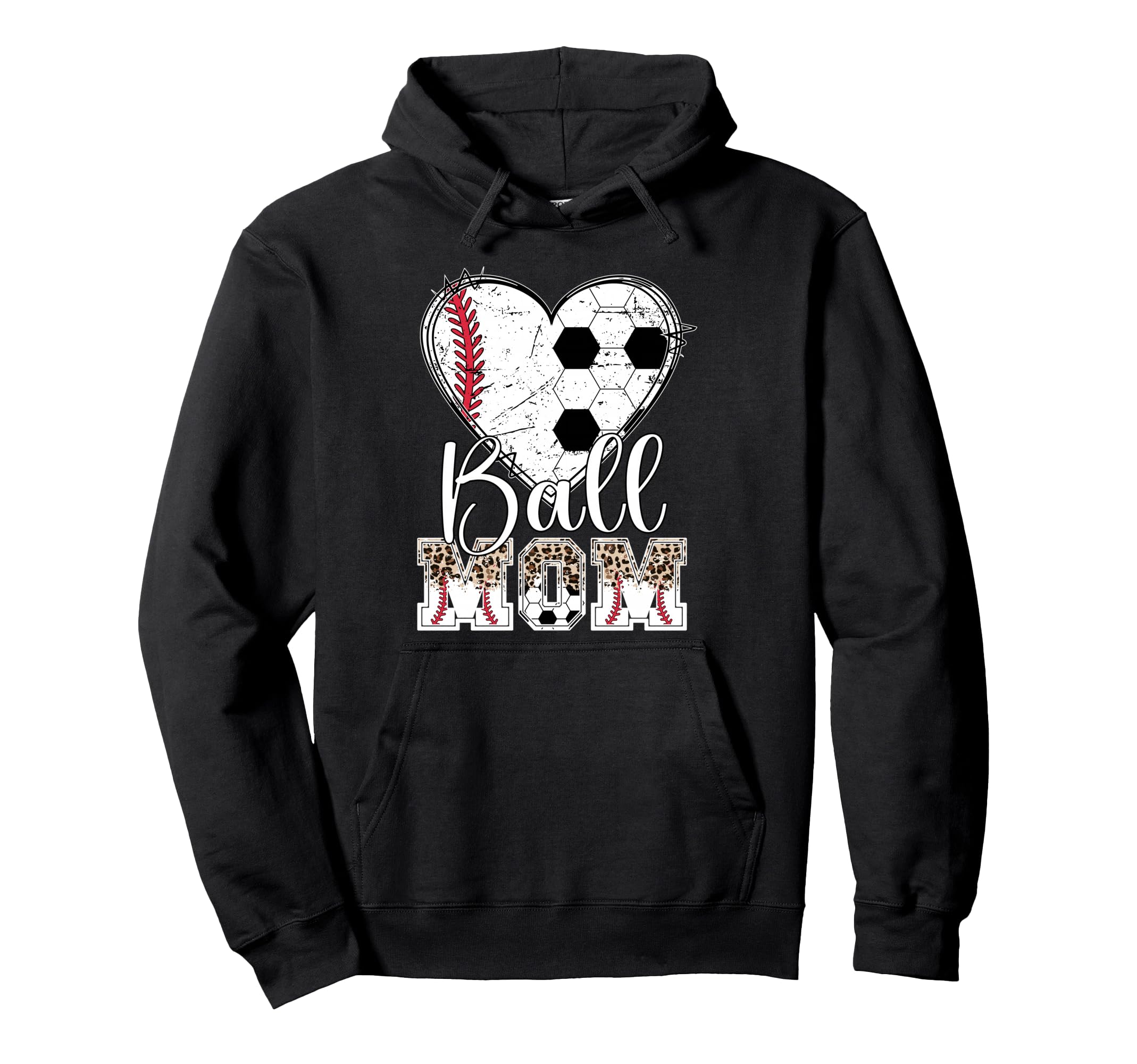 Ball Mom Heart Soccer Baseball Mom Hoodie - Aesthetic Graphic for Adults - T-Shirt, Sweatshirt, Hoodie