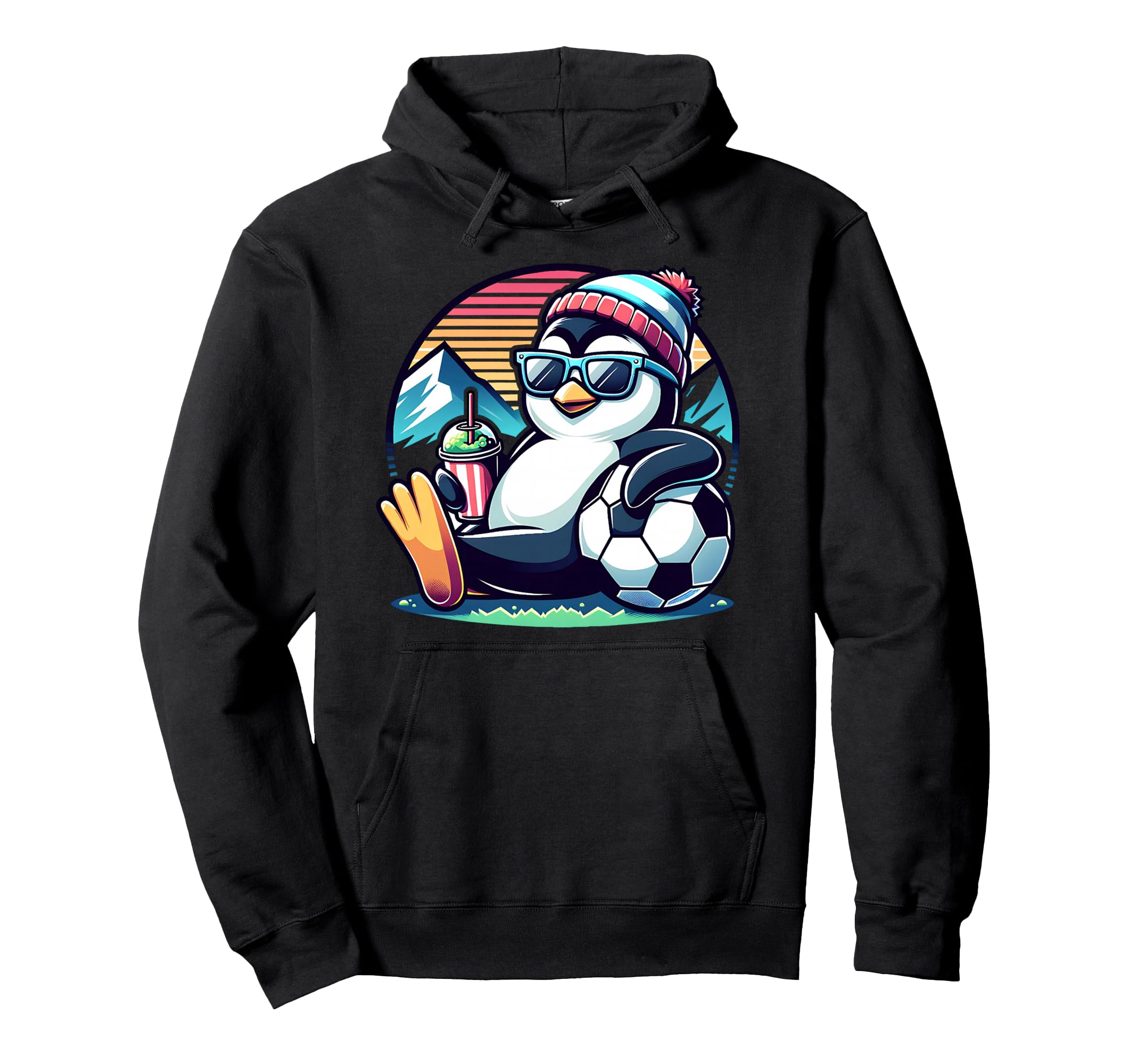 Penguin Soccer Ball Sunset Hoodie - Minimalist Print Men Women - T-Shirt, Sweatshirt, Hoodie