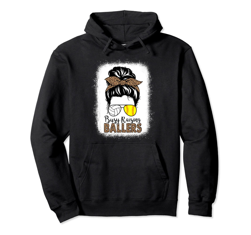 Volleyball And Softball Mom Messy Bun Hoodie - Novelty Apparel Men Women - T-Shirt, Sweatshirt, Hoodie