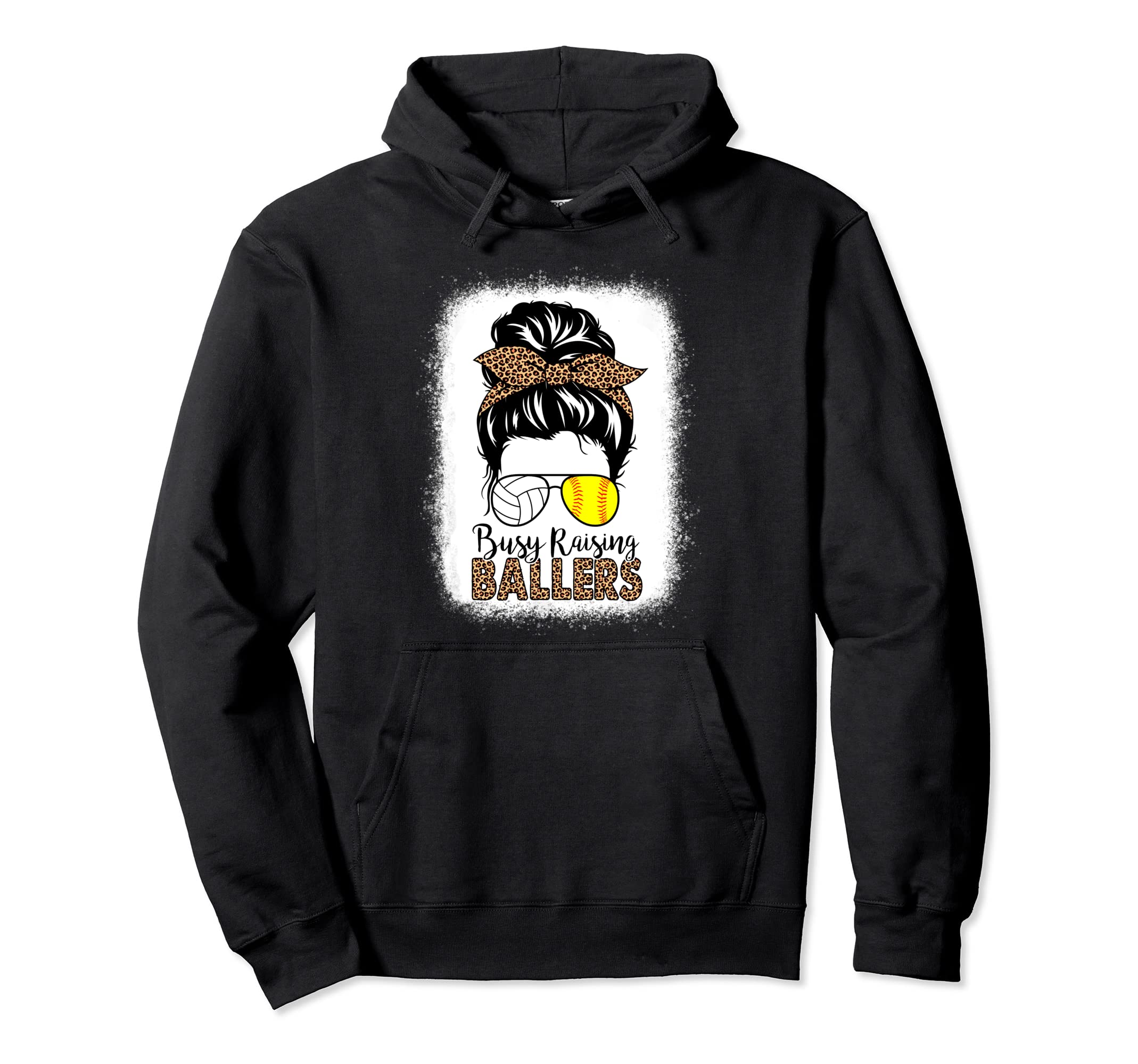 Volleyball And Softball Mom Messy Bun Hoodie - Novelty Apparel Men Women - T-Shirt, Sweatshirt, Hoodie